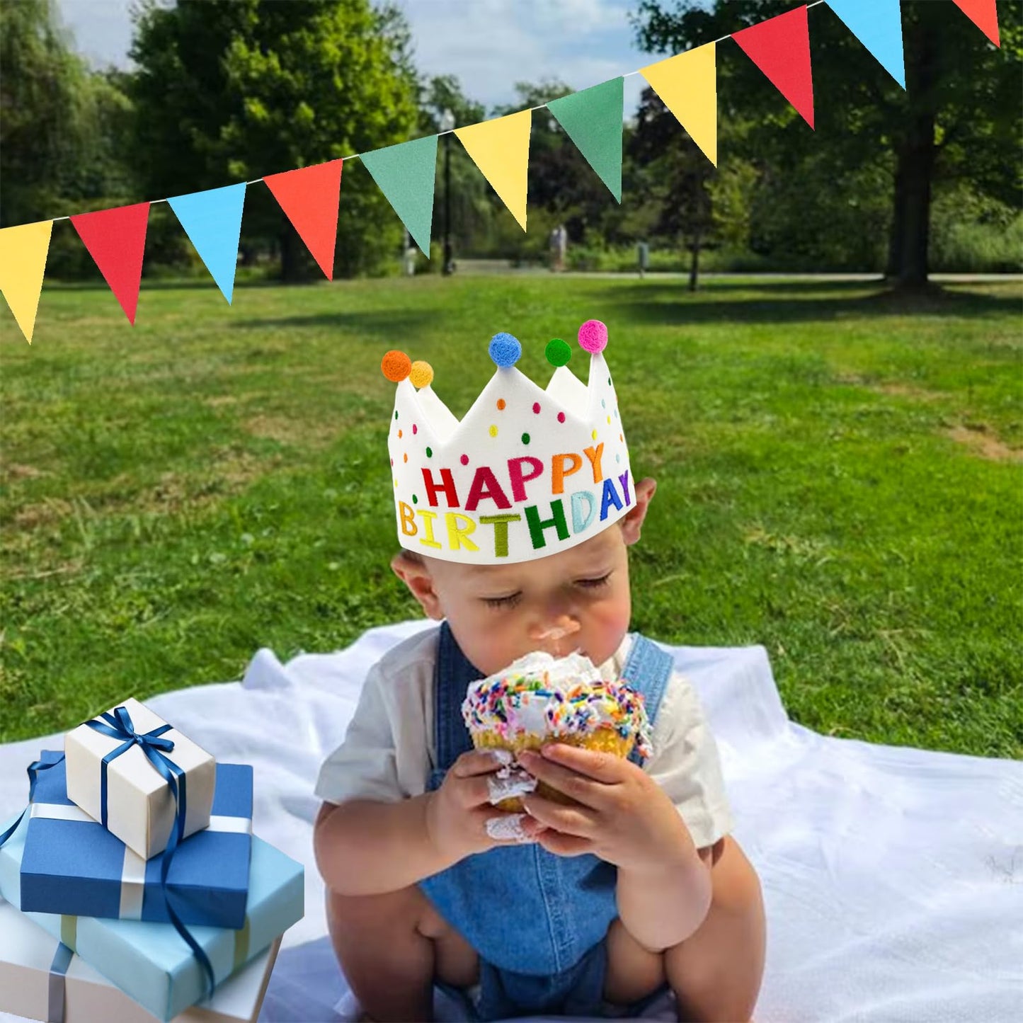 Meygajoe Rainbow Happy Birthday Crown – Reusable Hand Embroidered Birthday Hat