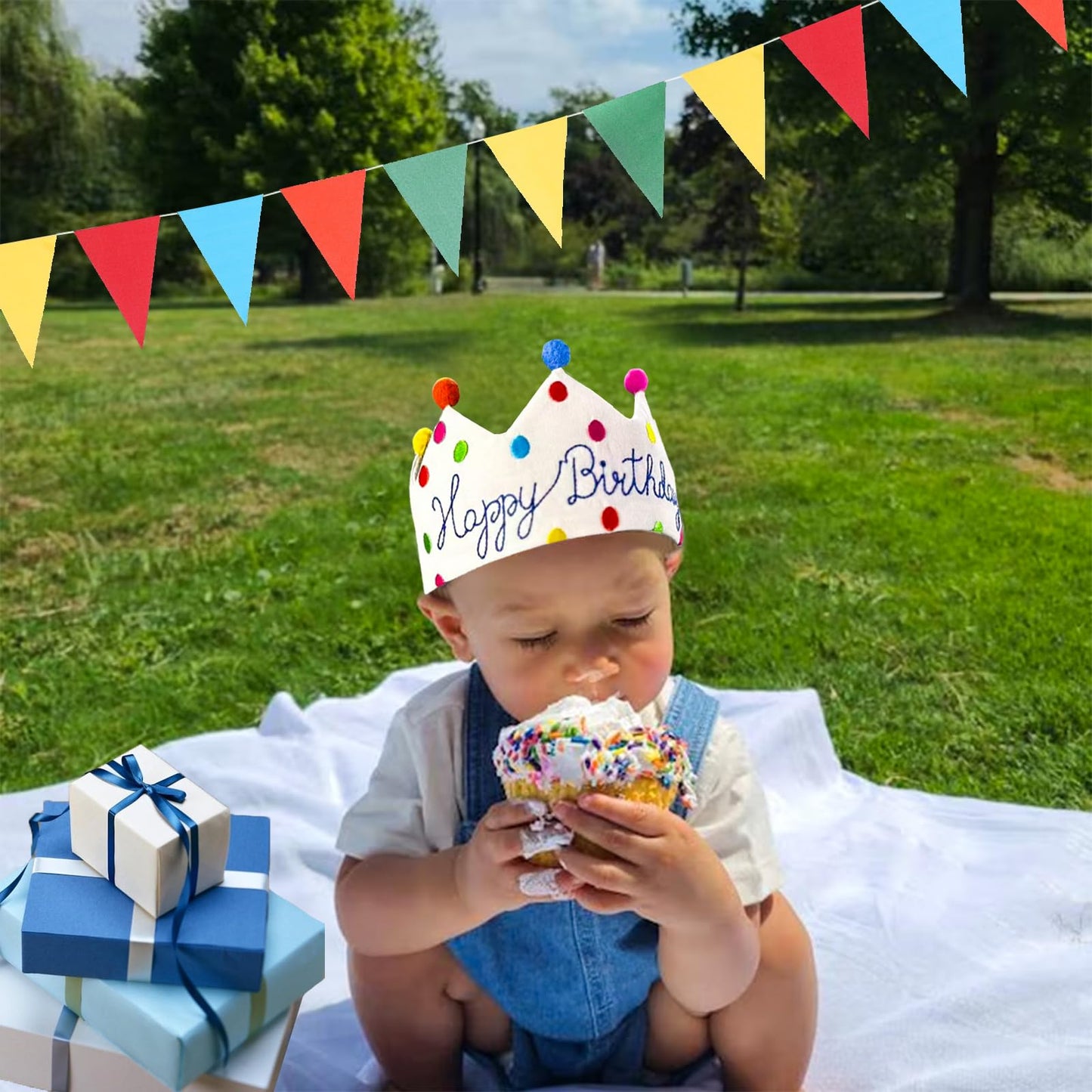 Meygajoe Confetti Birthday Crown - Personalized Hand-Embroidered Reusable Birthday Hat
