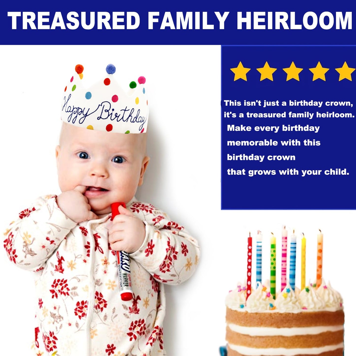 Meygajoe Confetti Birthday Crown - Personalized Hand-Embroidered Reusable Birthday Hat