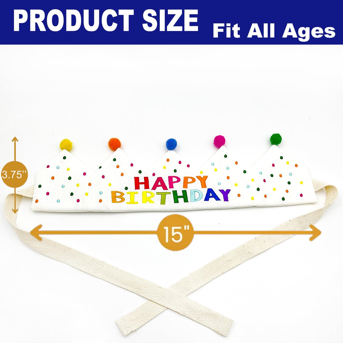 Meygajoe Rainbow Happy Birthday Crown – Reusable Hand Embroidered Birthday Hat