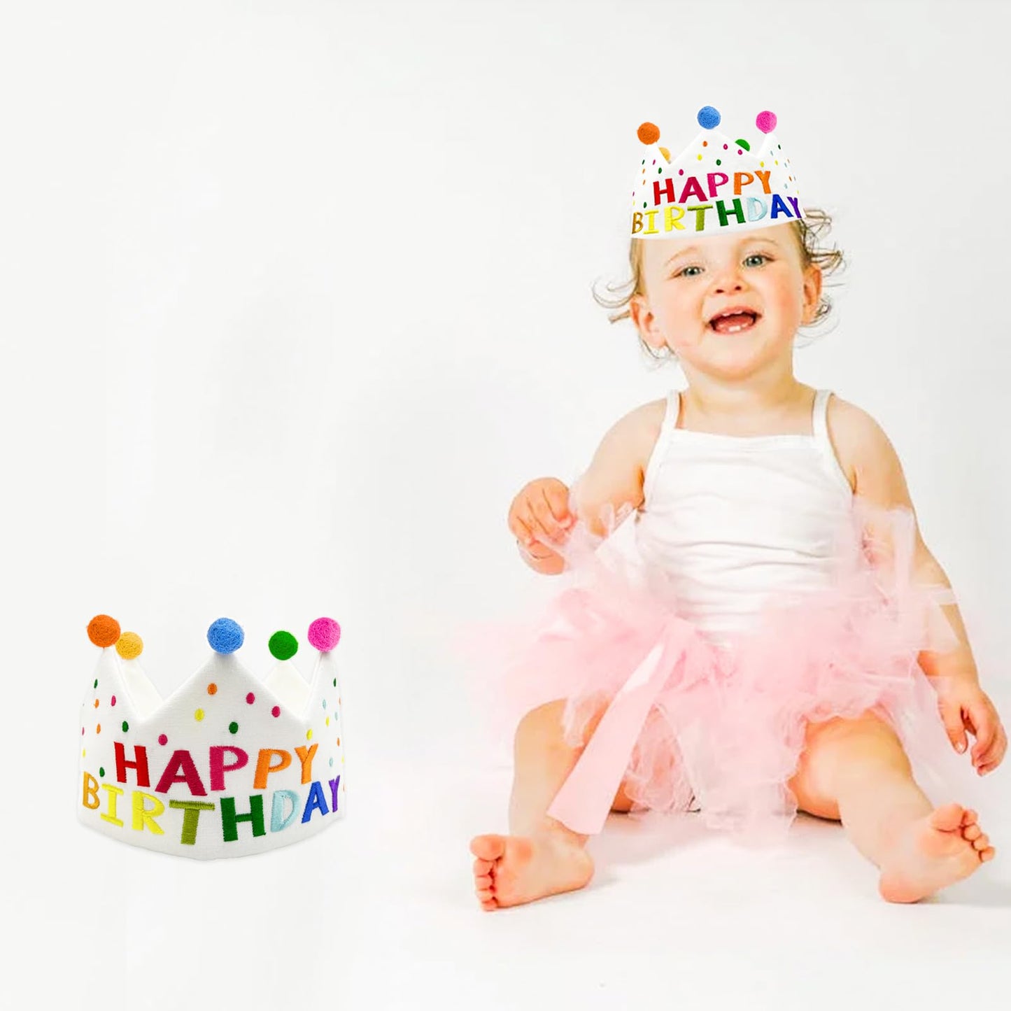 Meygajoe Rainbow Happy Birthday Crown – Reusable Hand Embroidered Birthday Hat