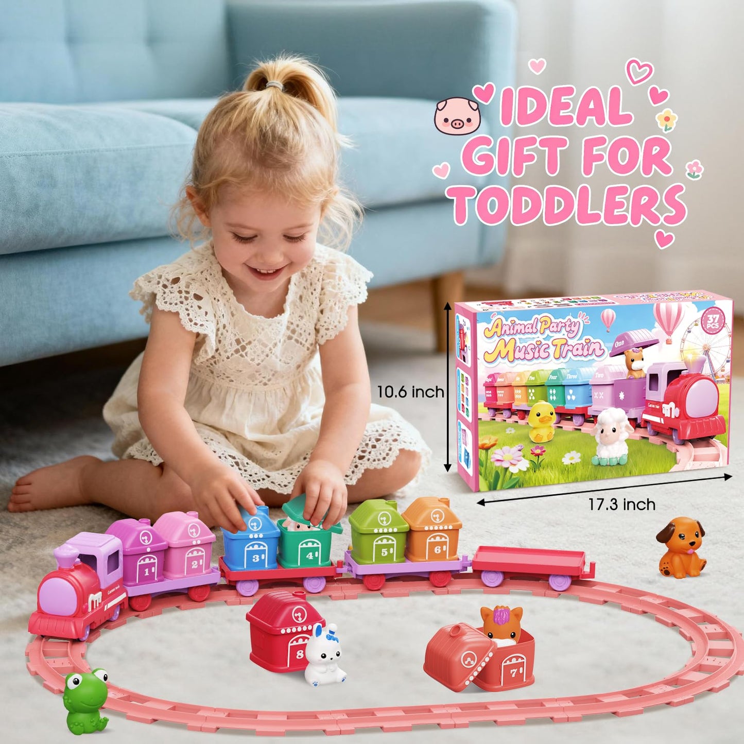Train Set Toy for Toddlers – Meytccve Montessori Learning & Sorting (Pink)