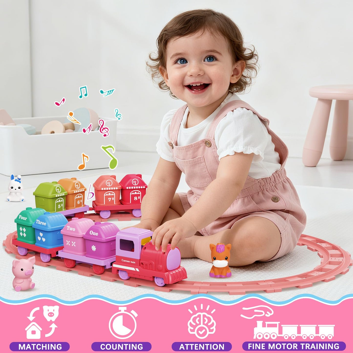 Train Set Toy for Toddlers – Meytccve Montessori Learning & Sorting (Pink)