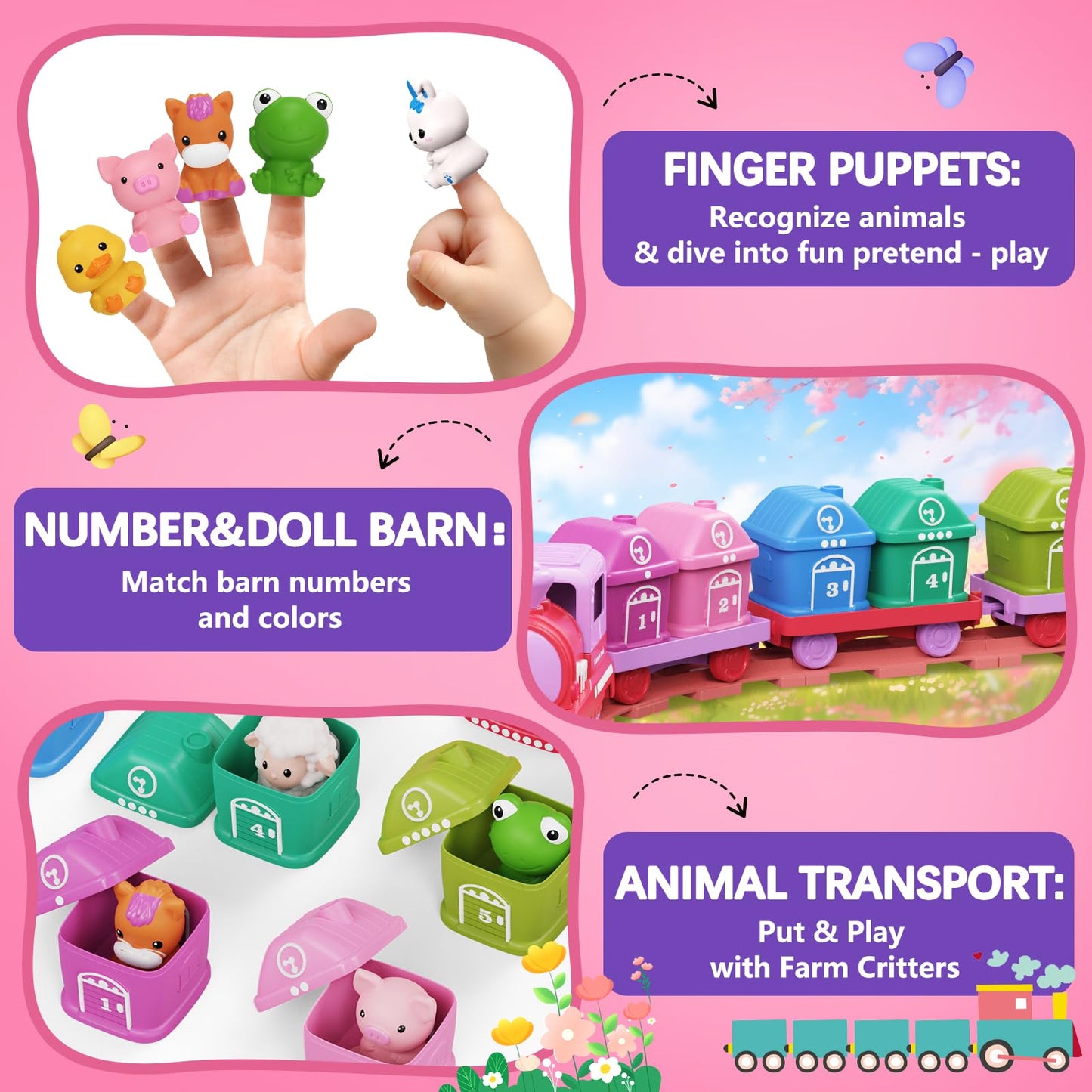Train Set Toy for Toddlers – Meytccve Montessori Learning & Sorting (Pink)