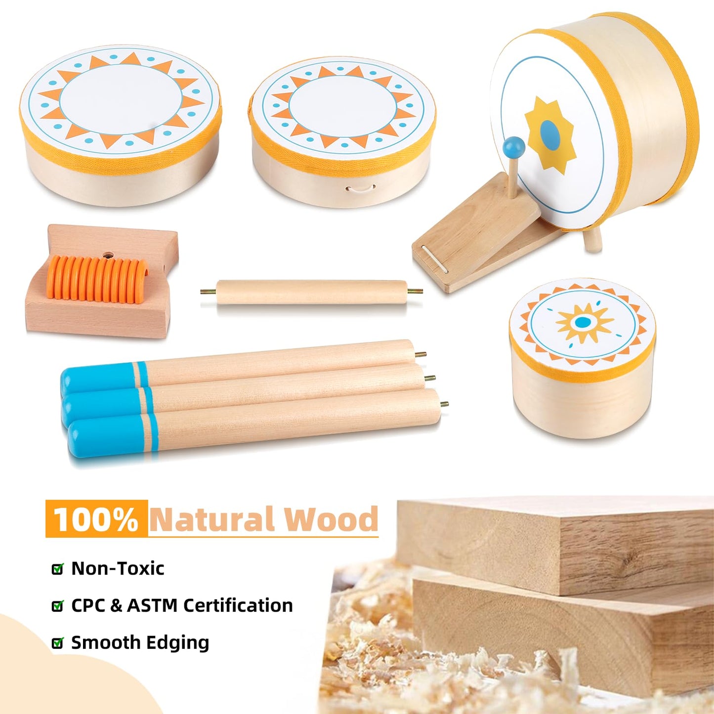 Meytccve Toddlers Drum Set – Wooden Montessori Jazz Drum for 1-3 Years