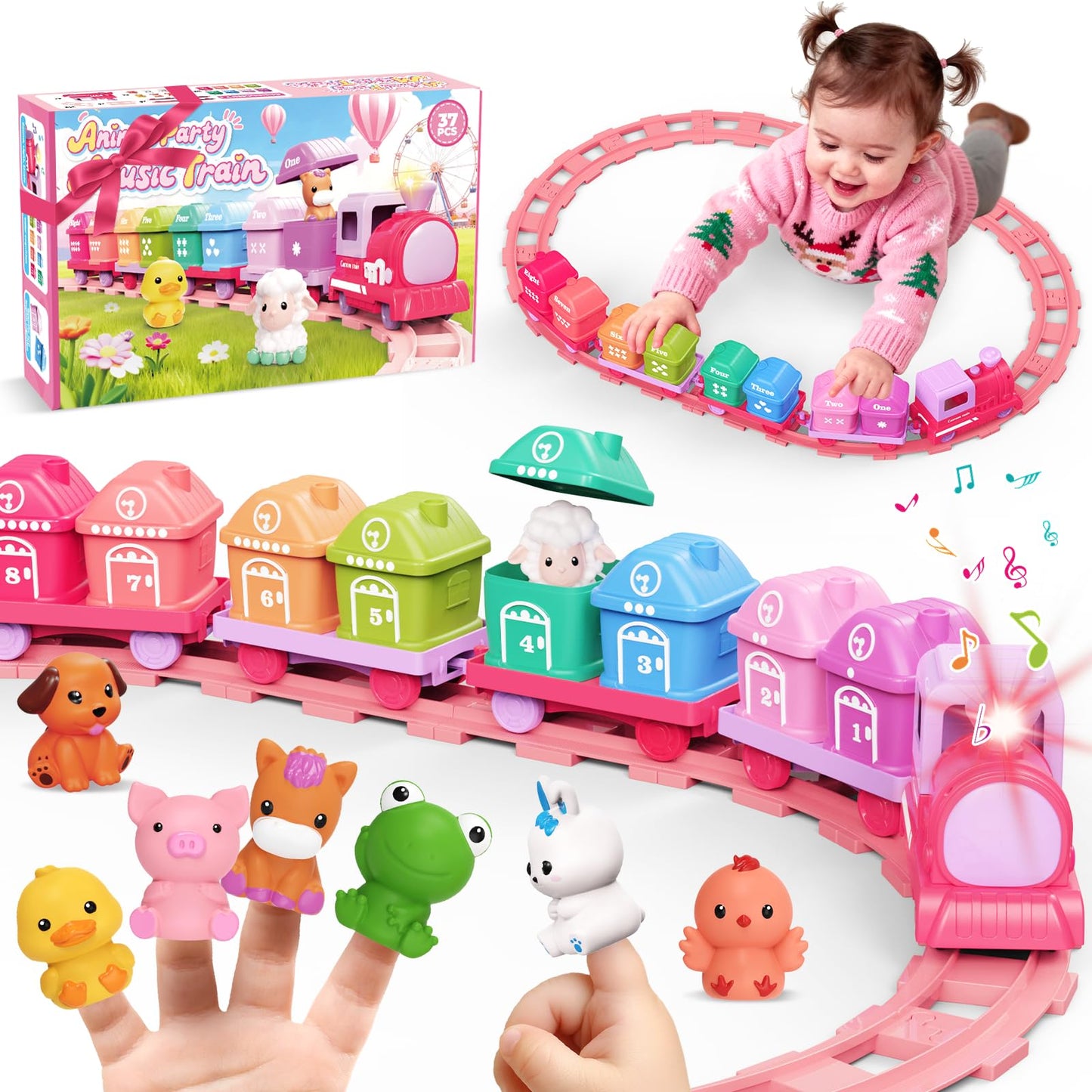 Train Set Toy for Toddlers – Meytccve Montessori Learning & Sorting (Pink)