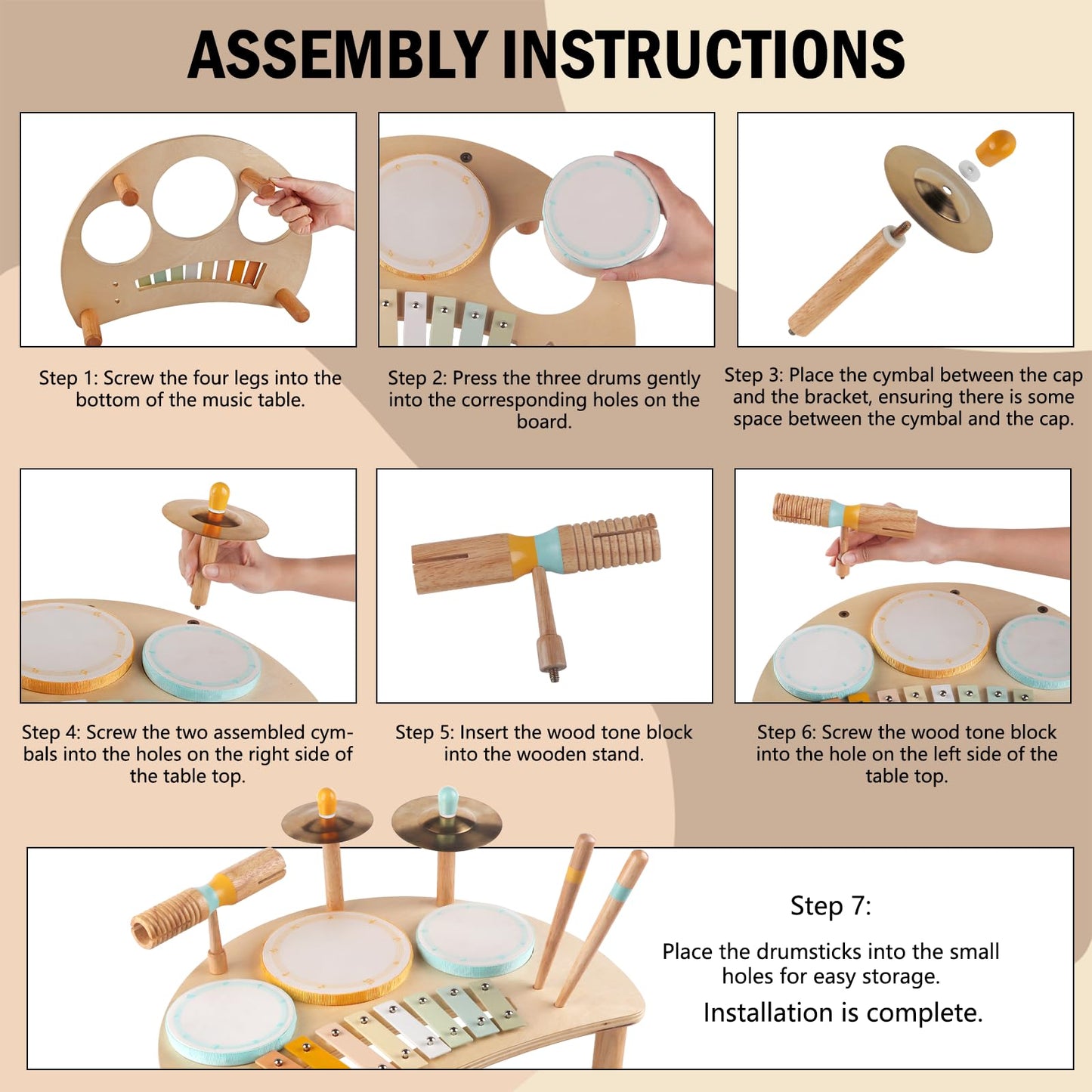 Meytccve Toddlers Drum Set – Wooden Montessori Musical Toys for 1-3 Year Olds