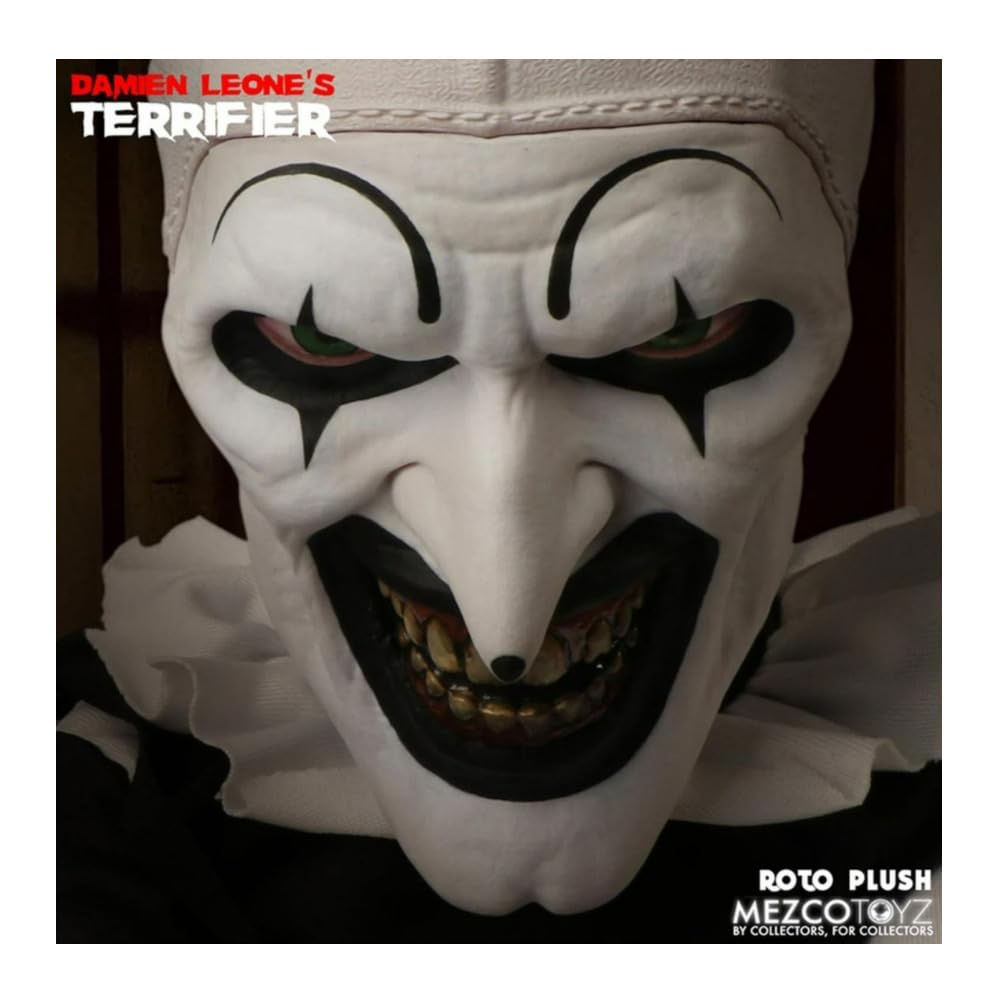 Mezco Terrifier Art the Clown Roto Plush – 18-Inch Collectible Doll in Black & White Costume