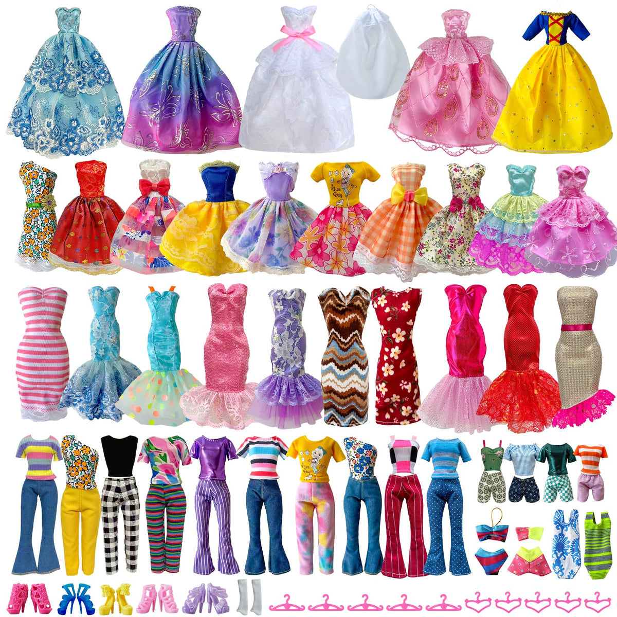 MEZHIFA 35-Piece Doll Clothes Set for 11.5-Inch Dolls | Random Dresses & Accessories