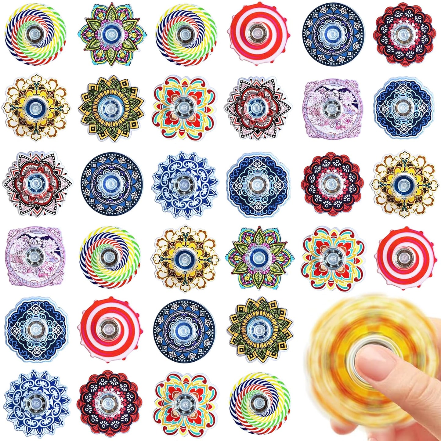 MEZHOBBY 40 Pack Mini Fidget Spinner Toys – Bohemian Patterns, Smooth Spin, Desk & Classroom Prizes