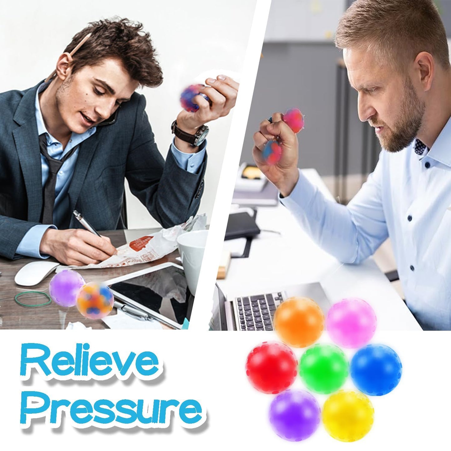 MEZHOBBY 34Pcs Stress Balls – Assorted Squishy Squeeze Balls for Adults, ADHD, Classroom Prizes, Party Favors