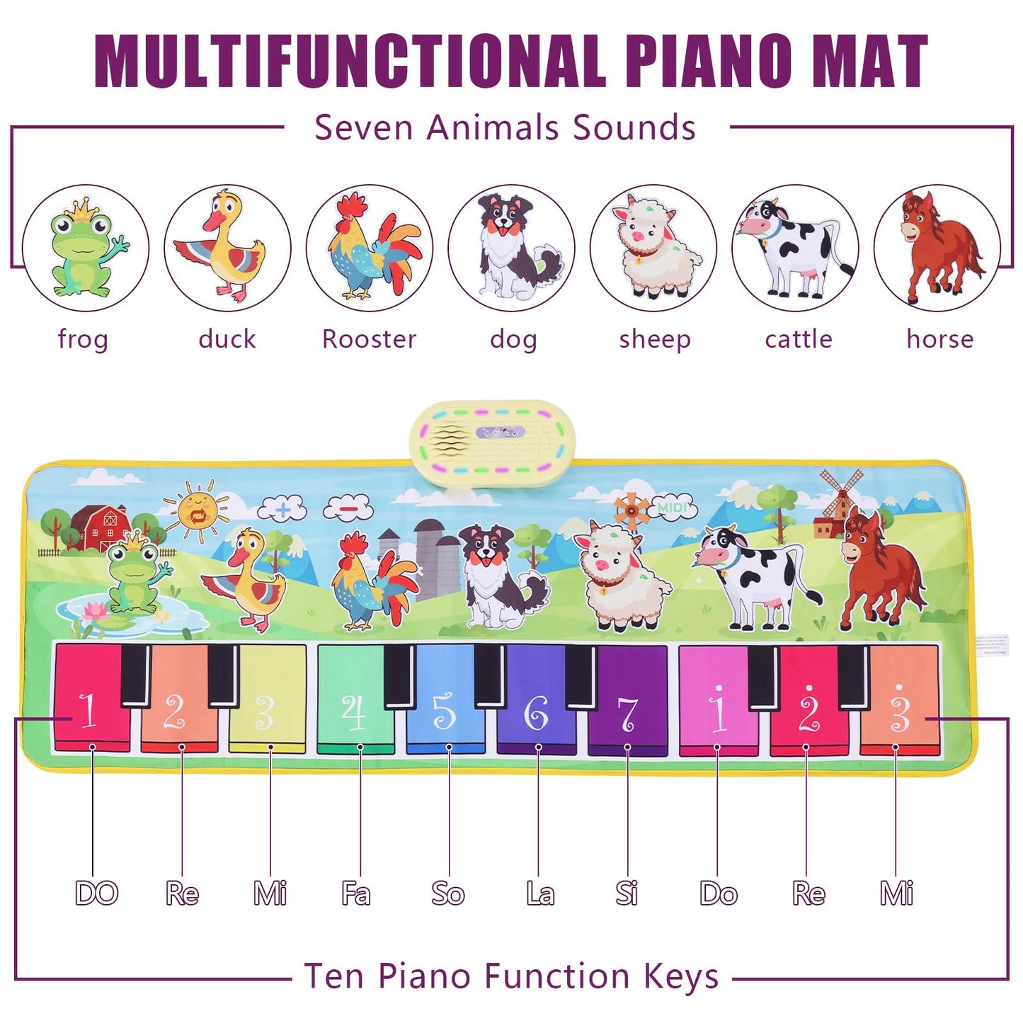 Mfcir Toddler Farm Animals Piano Mat – Interactive Sensory Floor Keyboard for 1–5 Year Olds