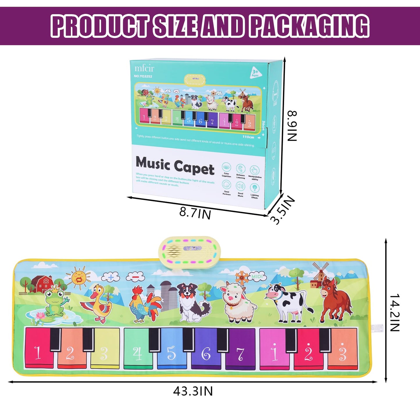 Mfcir Toddler Farm Animals Piano Mat – Interactive Sensory Floor Keyboard for 1–5 Year Olds