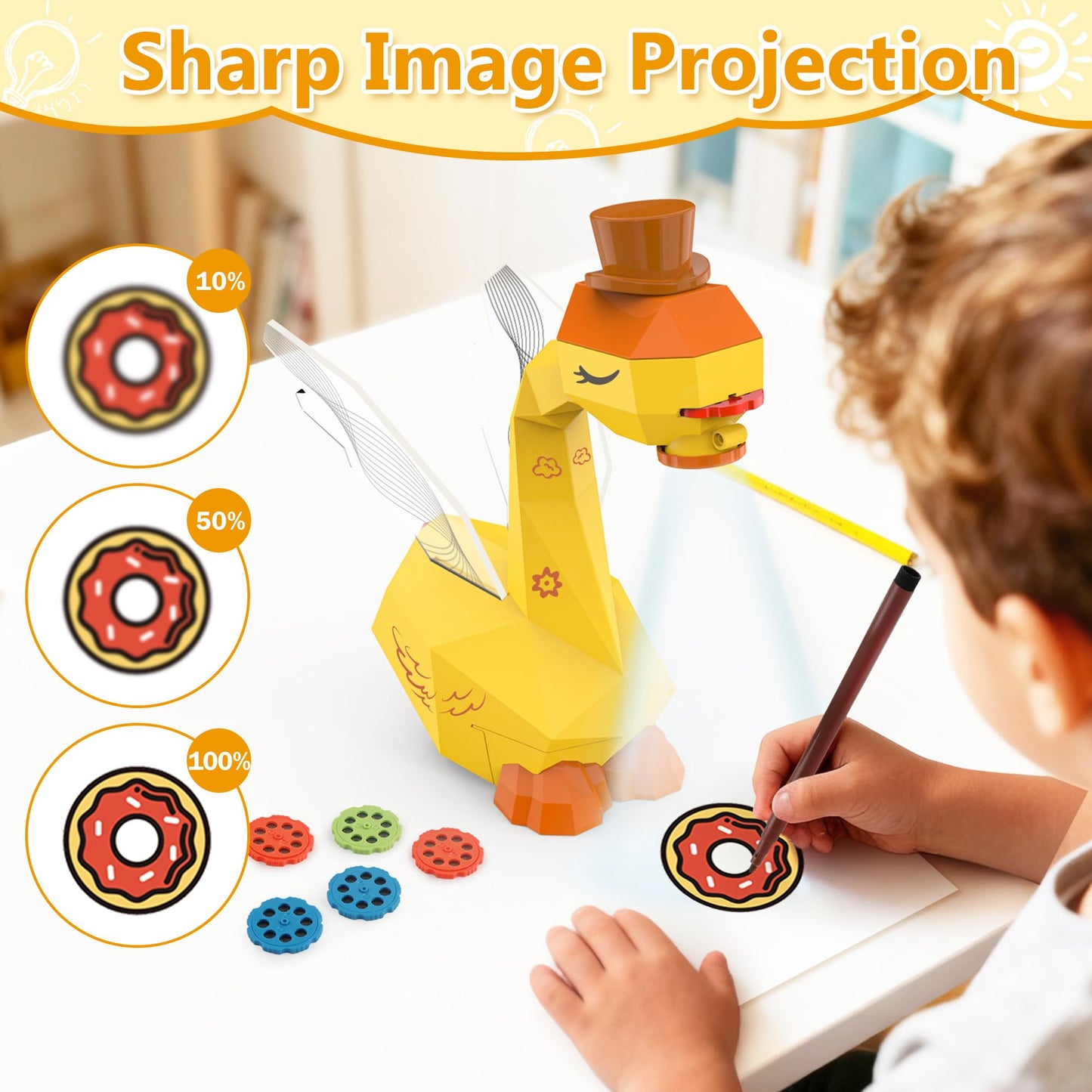MFEESYOB Drawing Projector for Kids – Swan Look, 96 Stencils, 3+