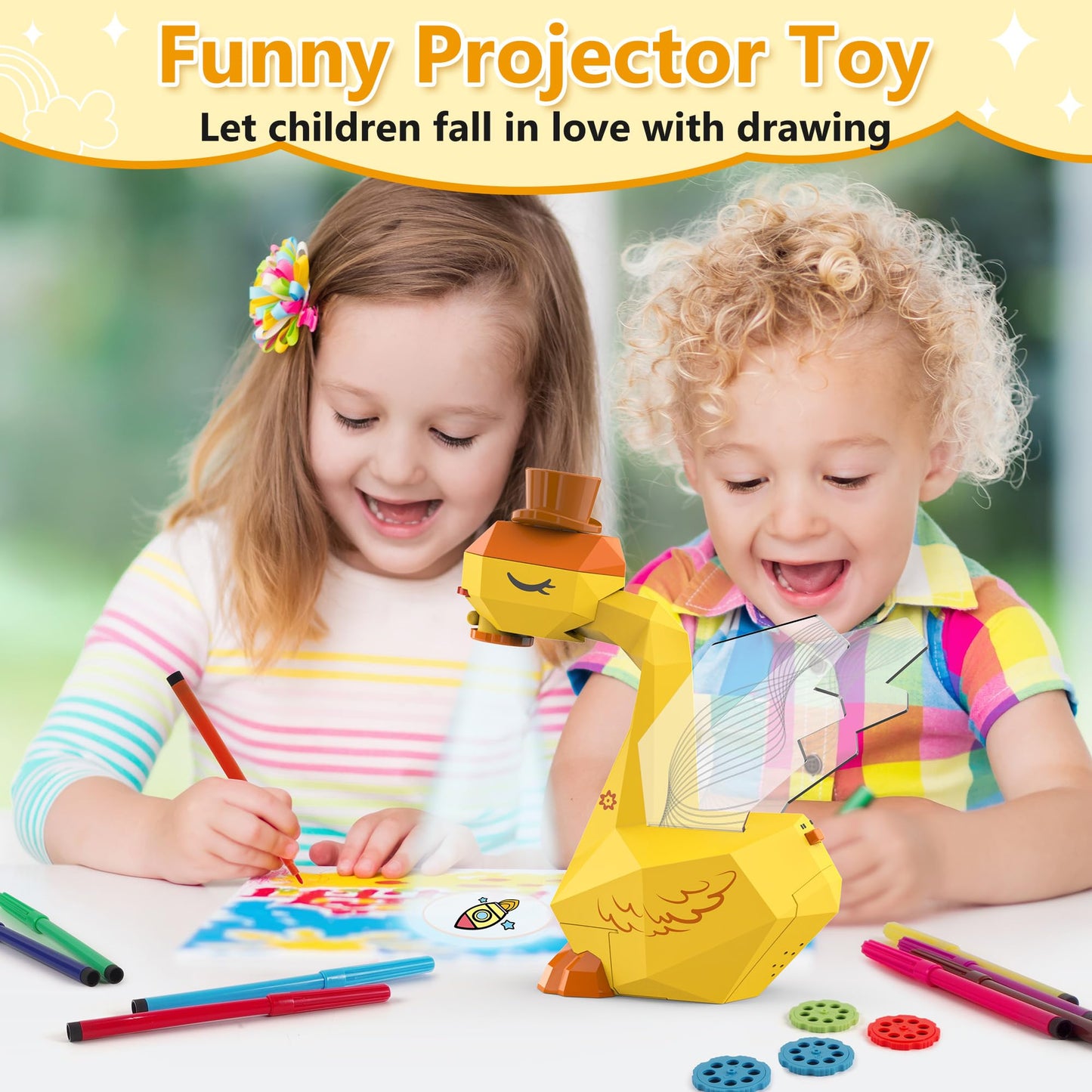 MFEESYOB Drawing Projector for Kids – Swan Look, 96 Stencils, 3+