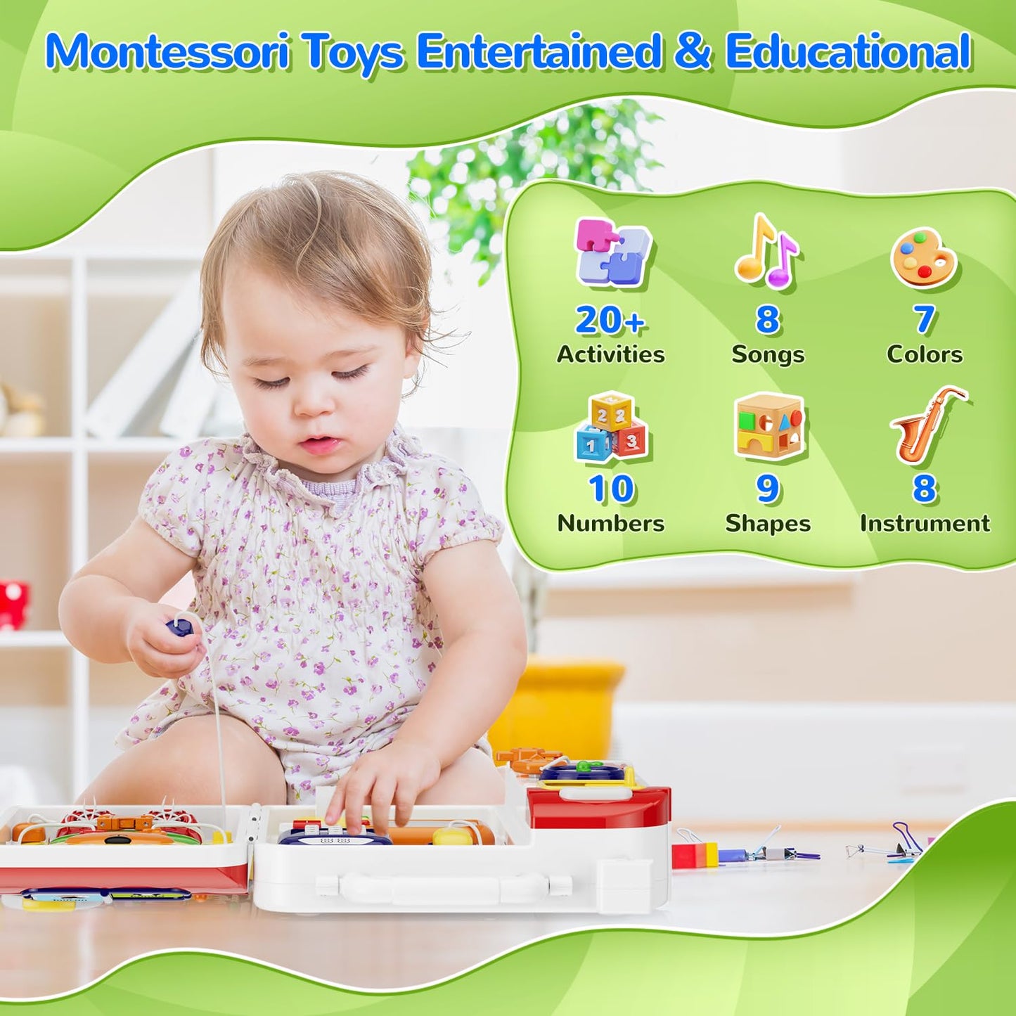 MFEESYOB Montessori Busy Board with Music for Toddlers 12-18 Months | 1-3 Year Gift