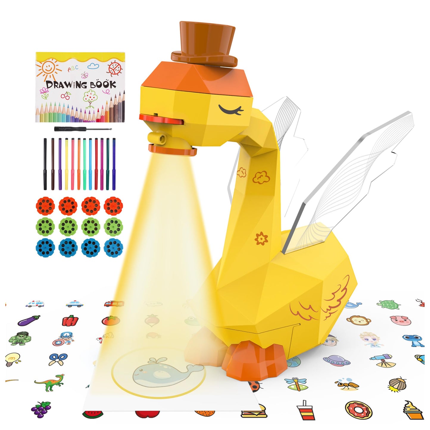 MFEESYOB Drawing Projector for Kids – Swan Look, 96 Stencils, 3+