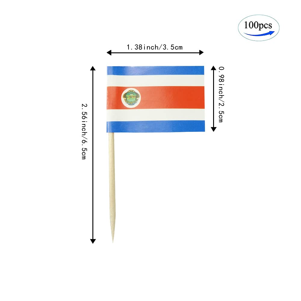 mflagperft Costa Rica Flag Toothpick Flags - Mini Costa Rican Food Picks (100 Pack)
