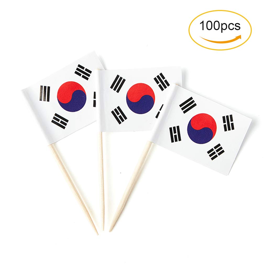 mflagperft South Korea Flag Toothpick Flags – Mini Food Picks for Cupcakes, Cocktails & Parties (100 Pack)