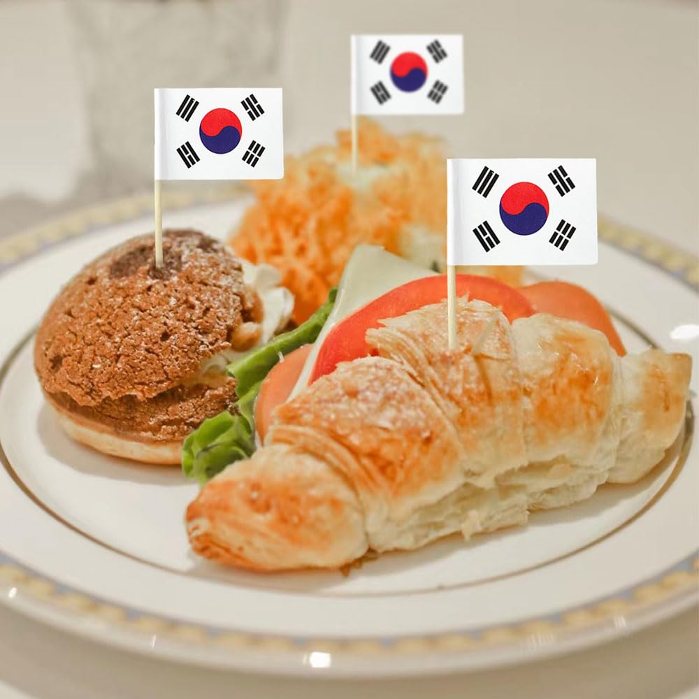 mflagperft South Korea Flag Toothpick Flags – Mini Food Picks for Cupcakes, Cocktails & Parties (100 Pack)