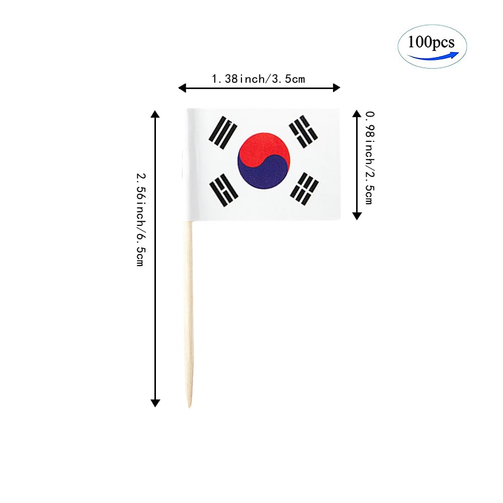 mflagperft South Korea Flag Toothpick Flags – Mini Food Picks for Cupcakes, Cocktails & Parties (100 Pack)