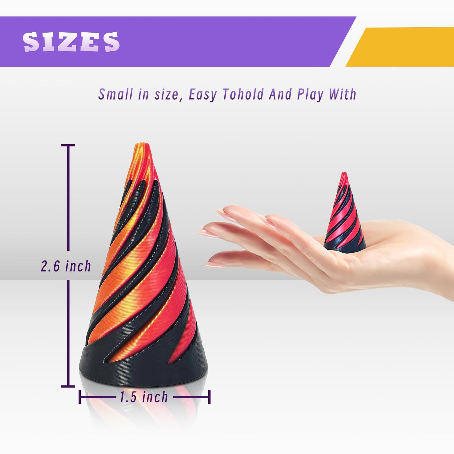 MFUERSTIC 2 Pcs Impossible Pyramid Passthrough Fidget Toys – Spiral Cone Desk Ornament for Focus