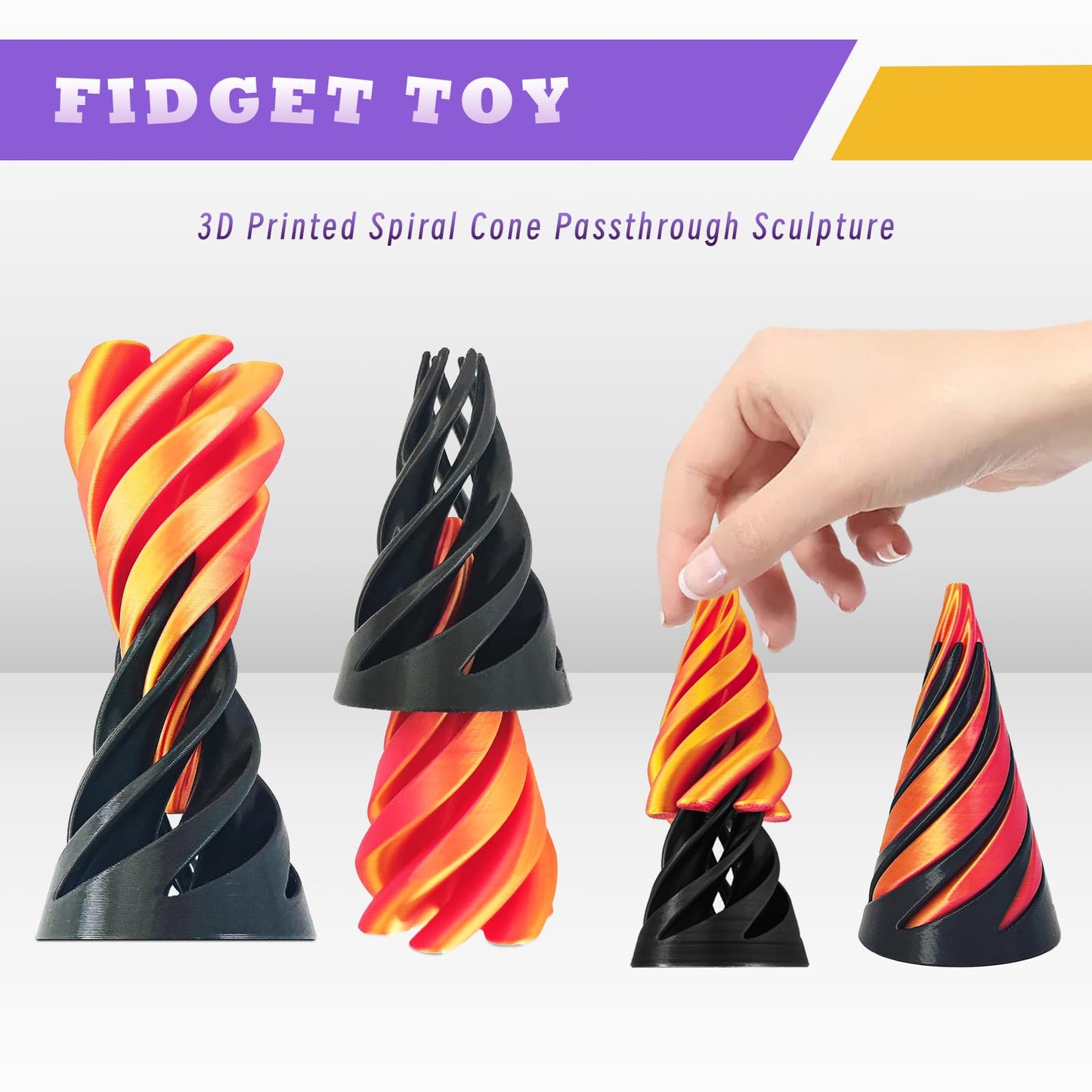 MFUERSTIC 2 Pcs Impossible Pyramid Passthrough Fidget Toys – Spiral Cone Desk Ornament for Focus