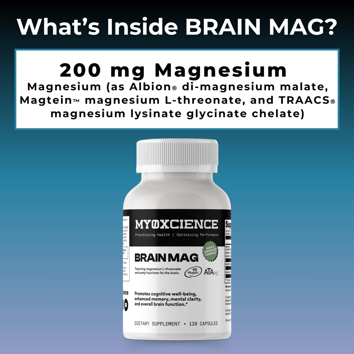 Magnesium L-Threonate + ATA Mag + Magnesium Glycinate | Cognitive Support, Memory & Mental Clarity | 120 Capsules