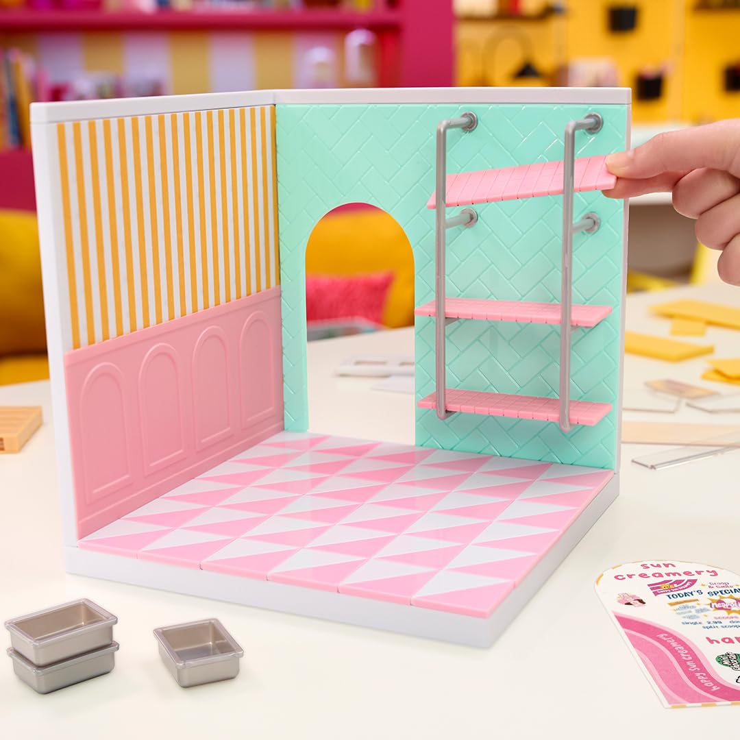 MGA's Miniverse Make It Mini Spaces: Ice Cream Shop & Pizza Shop Pack – Build, Customize, Display Minis