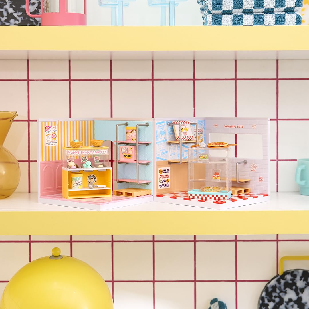 MGA's Miniverse Make It Mini Spaces: Ice Cream Shop & Pizza Shop Pack – Build, Customize, Display Minis