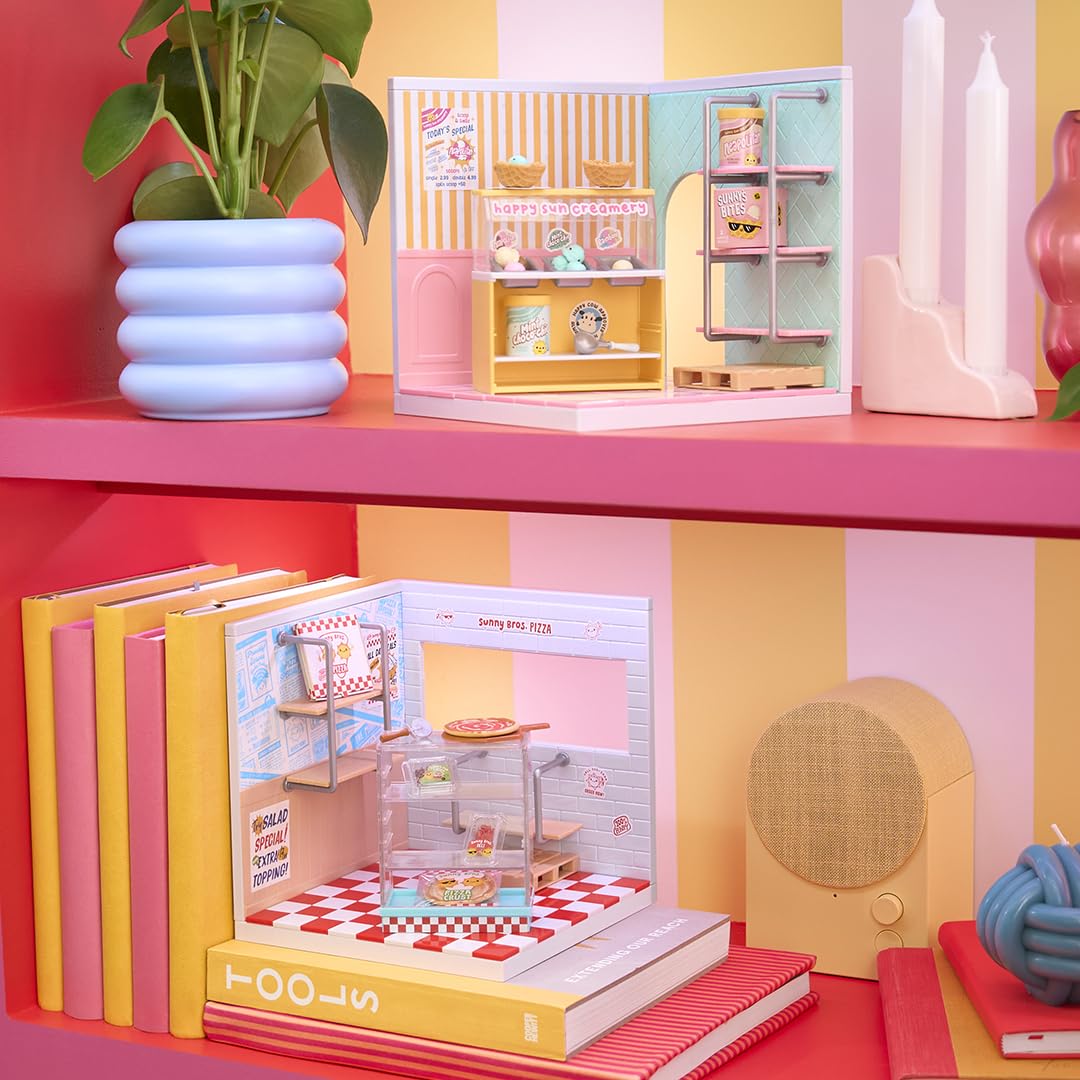 MGA's Miniverse Make It Mini Spaces: Ice Cream Shop & Pizza Shop Pack – Build, Customize, Display Minis