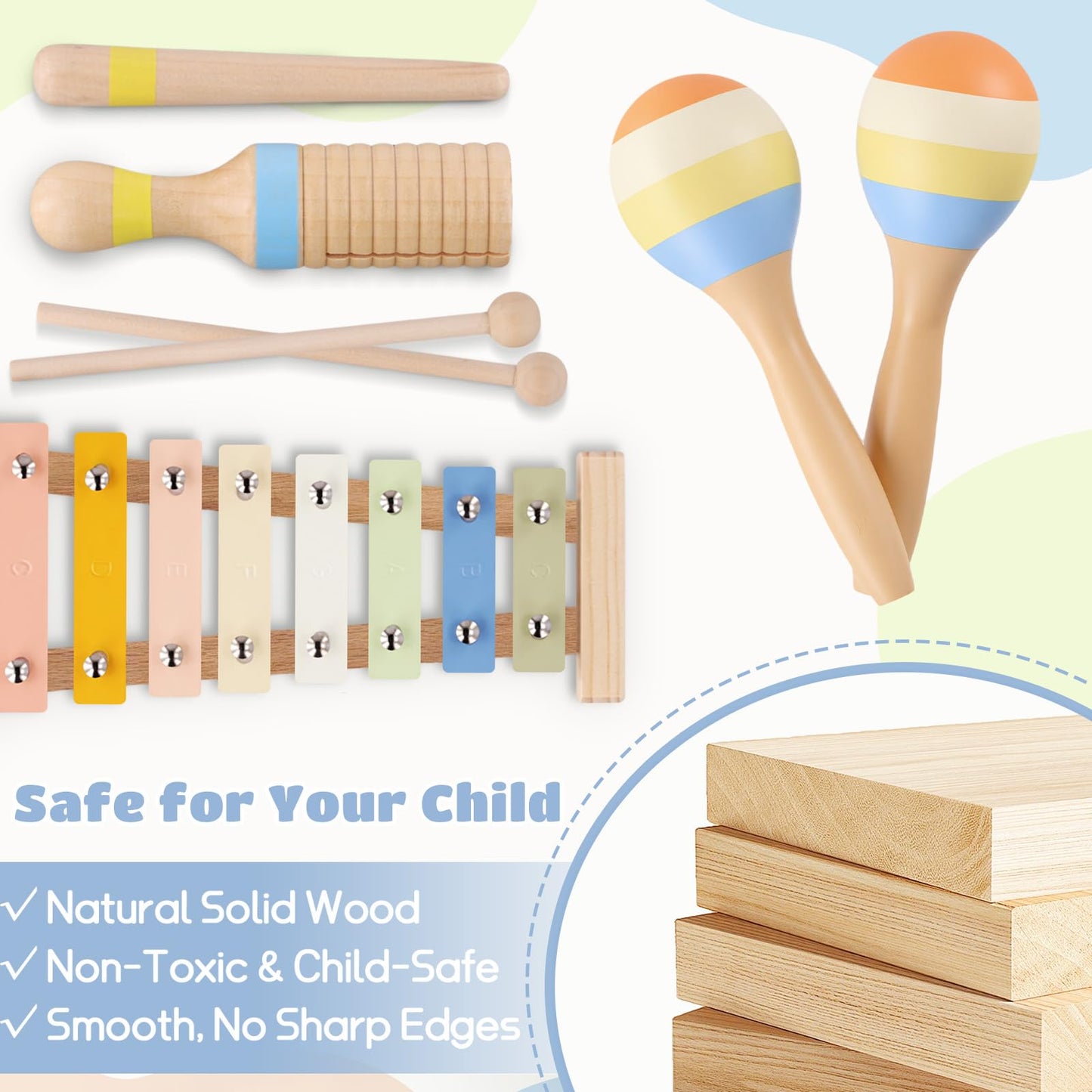 MGparty Baby Musical Instruments Set | Montessori Wooden Toys for Toddlers 1–3
