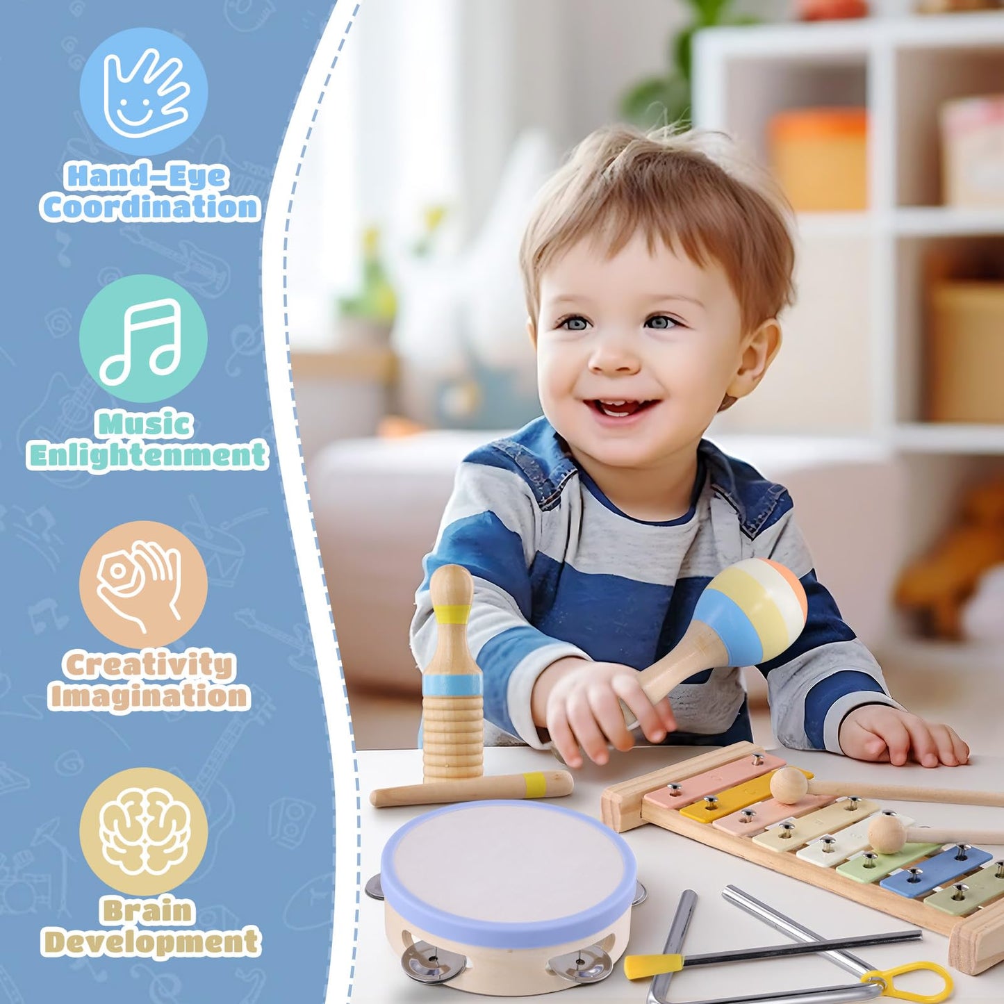 MGparty Baby Musical Instruments Set | Montessori Wooden Toys for Toddlers 1–3