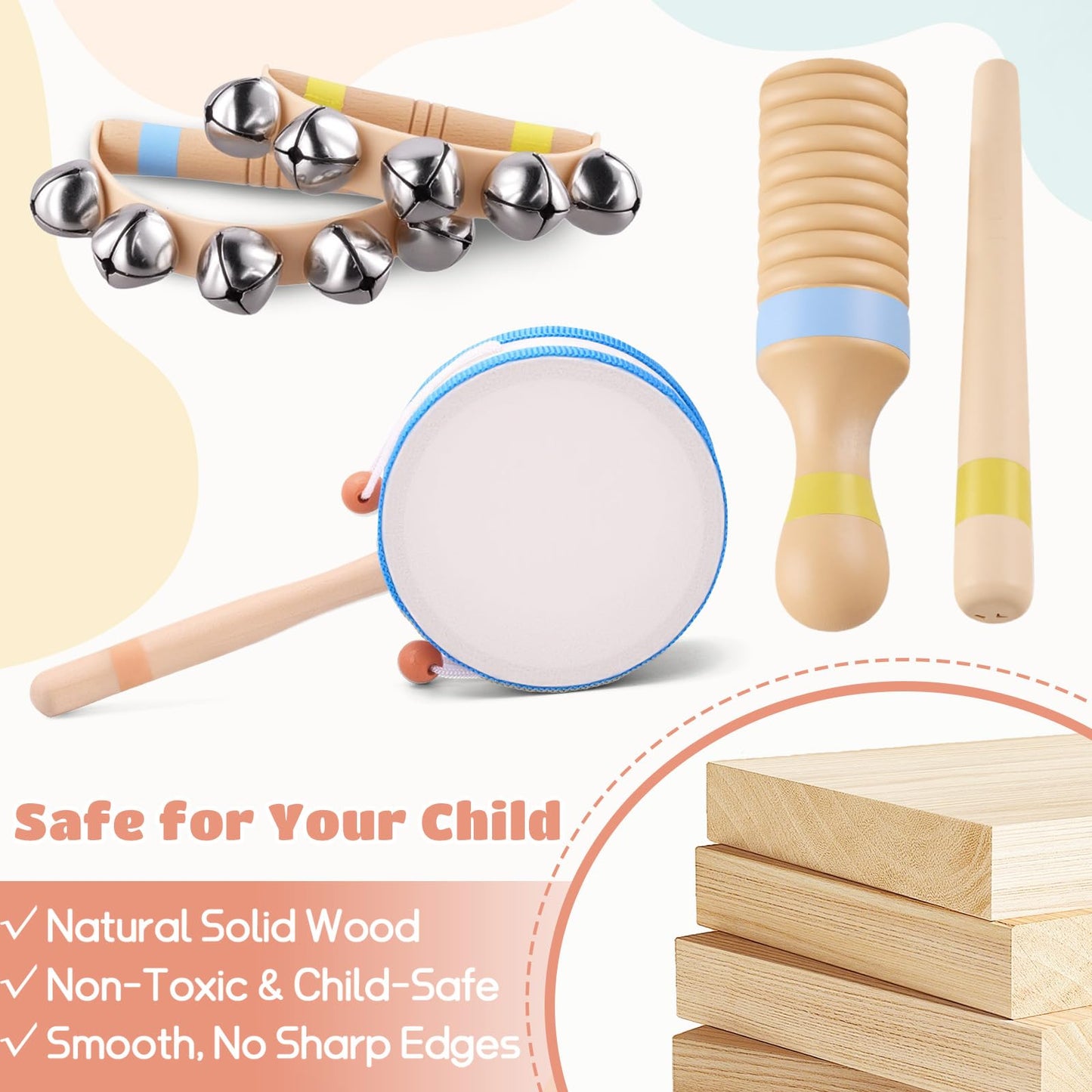 MGparty Baby Musical Instruments Set for Toddlers 1–3 | Montessori Wooden Music Toys