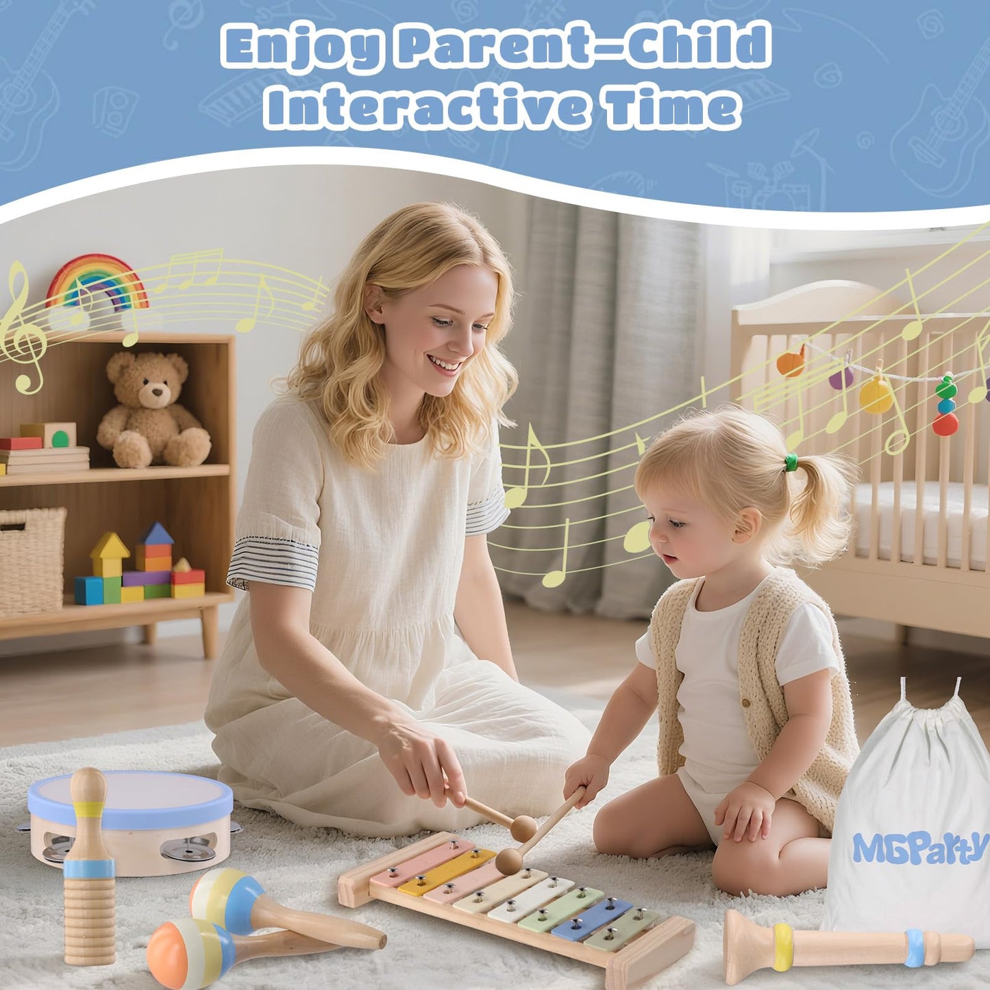 MGparty Baby Musical Instruments Set | Montessori Wooden Toys for Toddlers 1–3