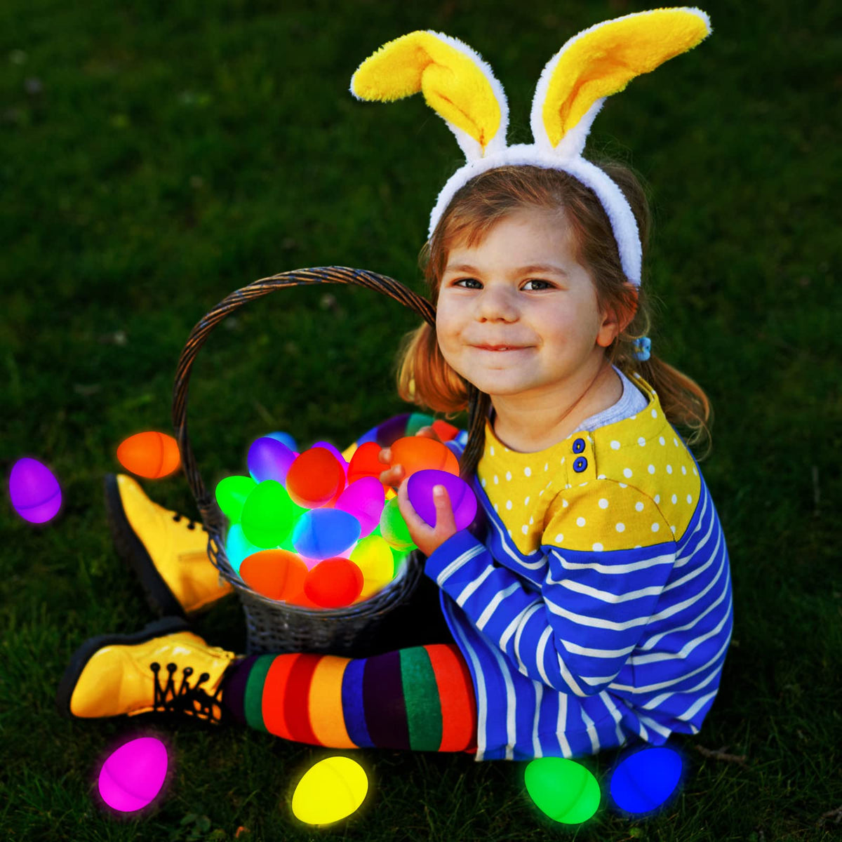 MGparty 72 Easter Glow Eggs with 108 Mini Glow Sticks | Glow-in-The-Dark Egg Hunt Kit