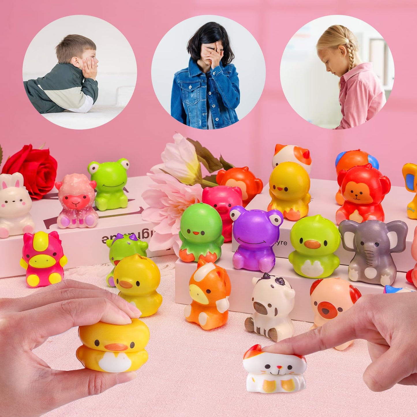 MGparty 24-Pack Animal Stress Fidget Toys with Valentine’s Day Gift Cards for Kids