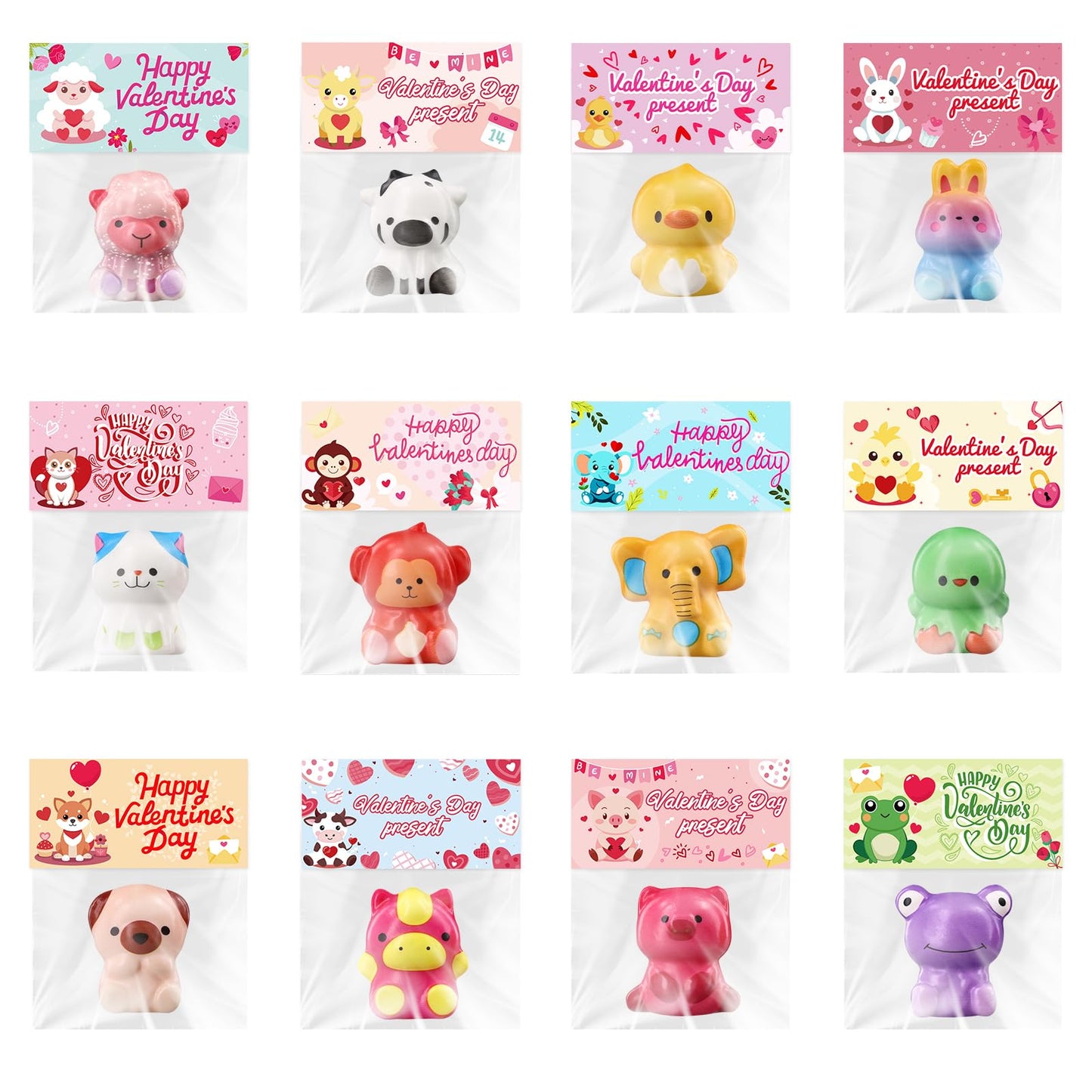 MGparty 24-Pack Animal Stress Fidget Toys with Valentine’s Day Gift Cards for Kids