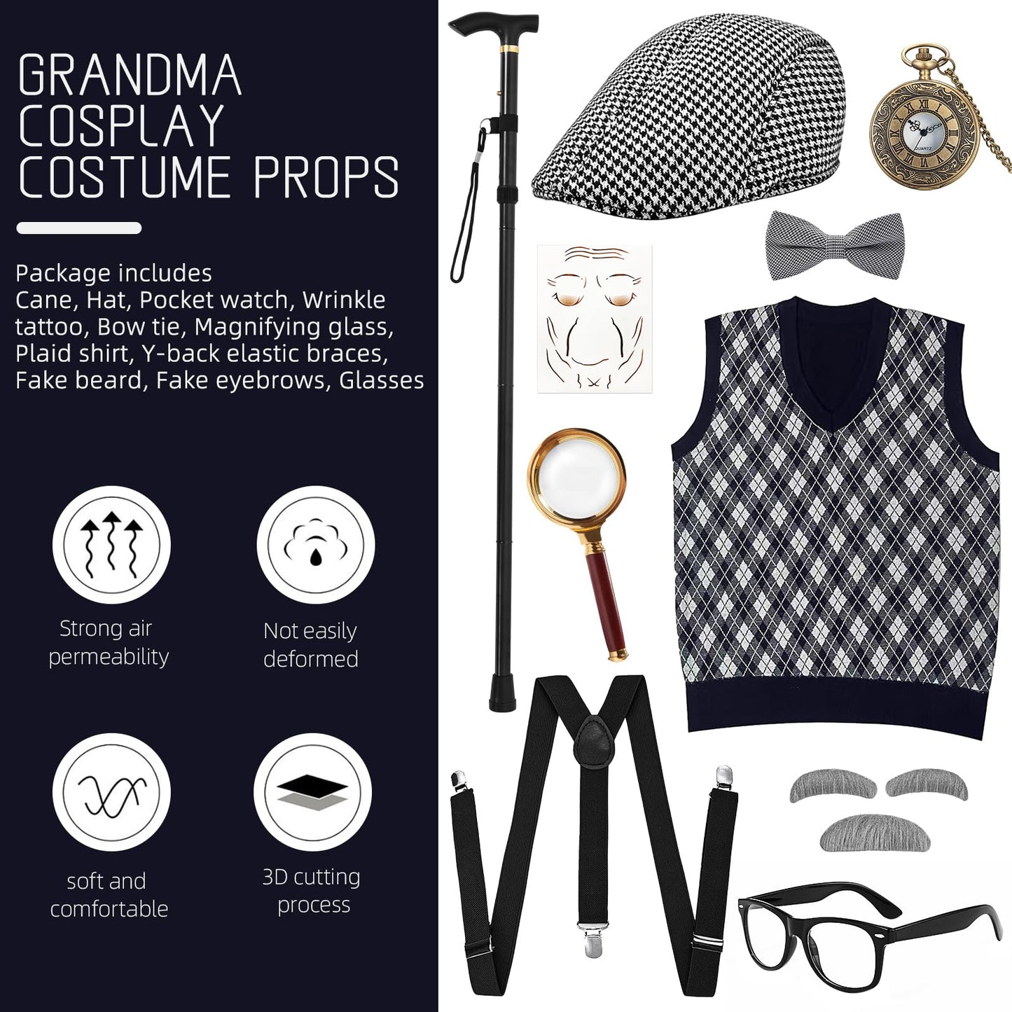 MGparty 100th Day Costume for Boys – Old Man Grandpa Cosplay Kit