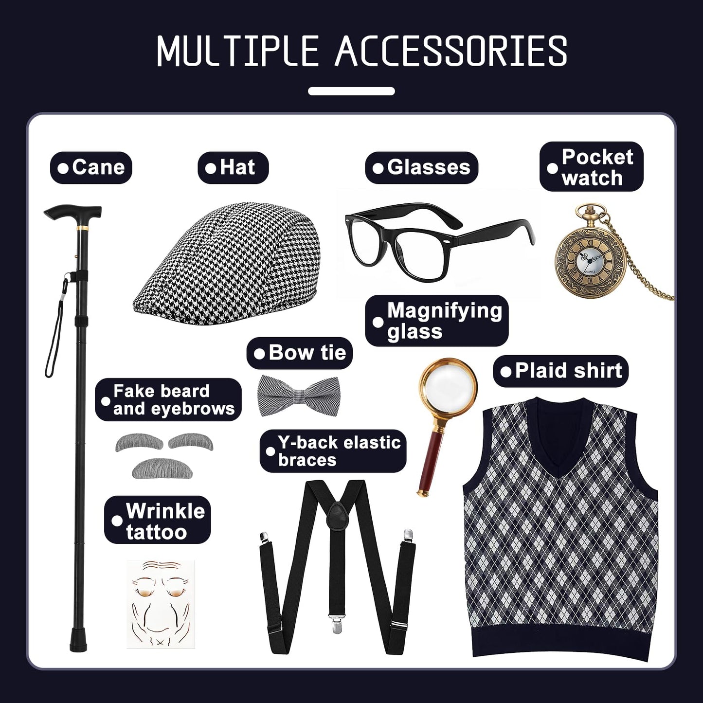 MGparty 100th Day Costume for Boys – Old Man Grandpa Cosplay Kit