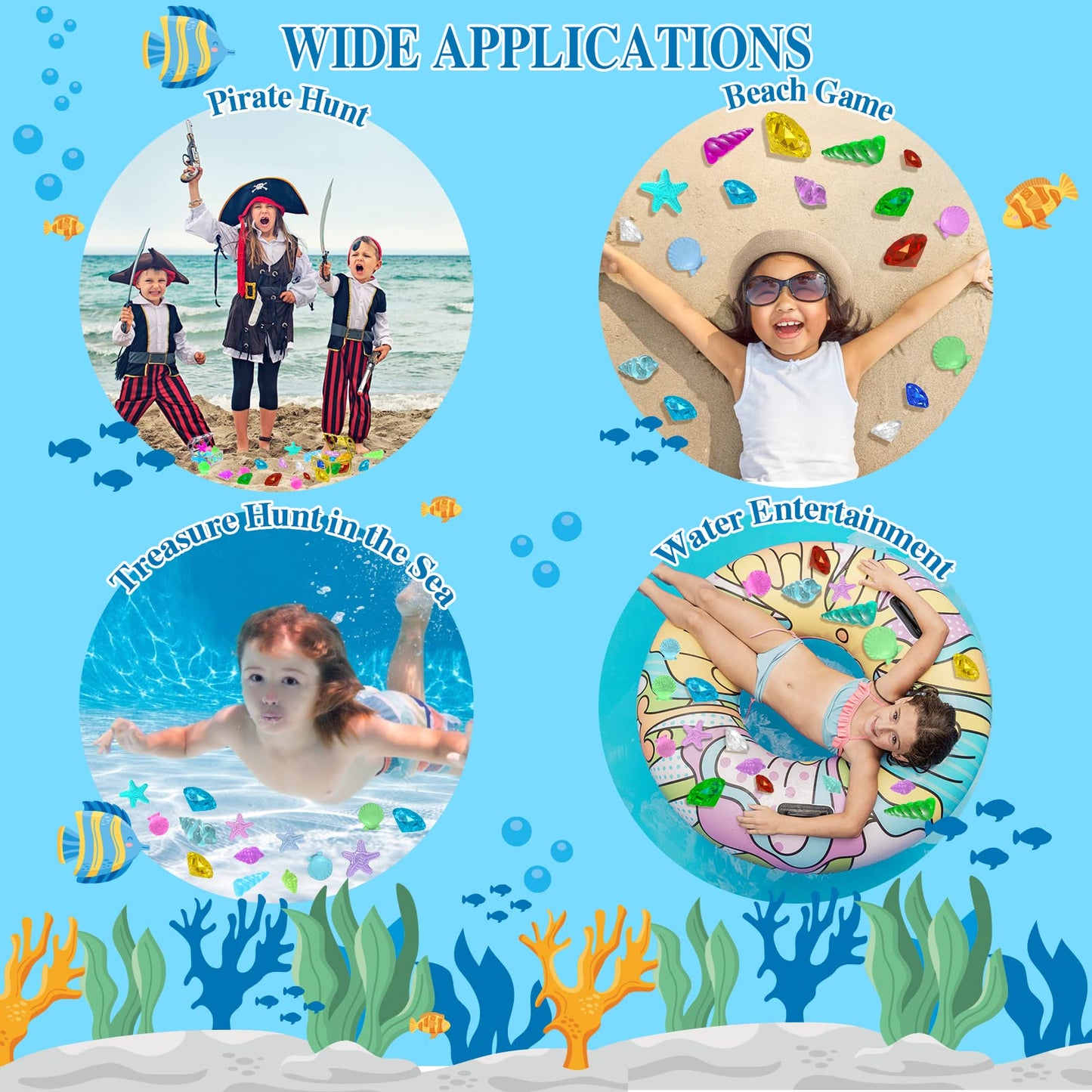 MGparty 24pcs Diving Gems Pool Toys – Colorful Diamonds & Pirate Treasure Box