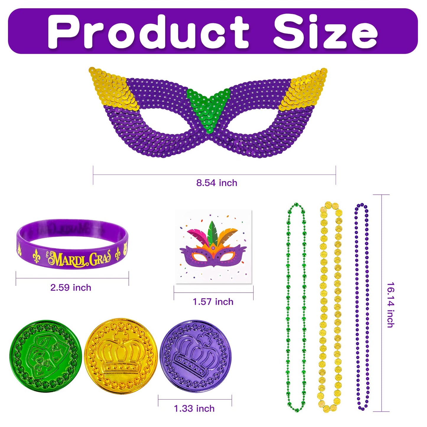 MGparty 216 PCS Mardi Gras Accessories Set – Masks, Beads, Coins, Tattoos & More for Carnival, Parade, Masquerade