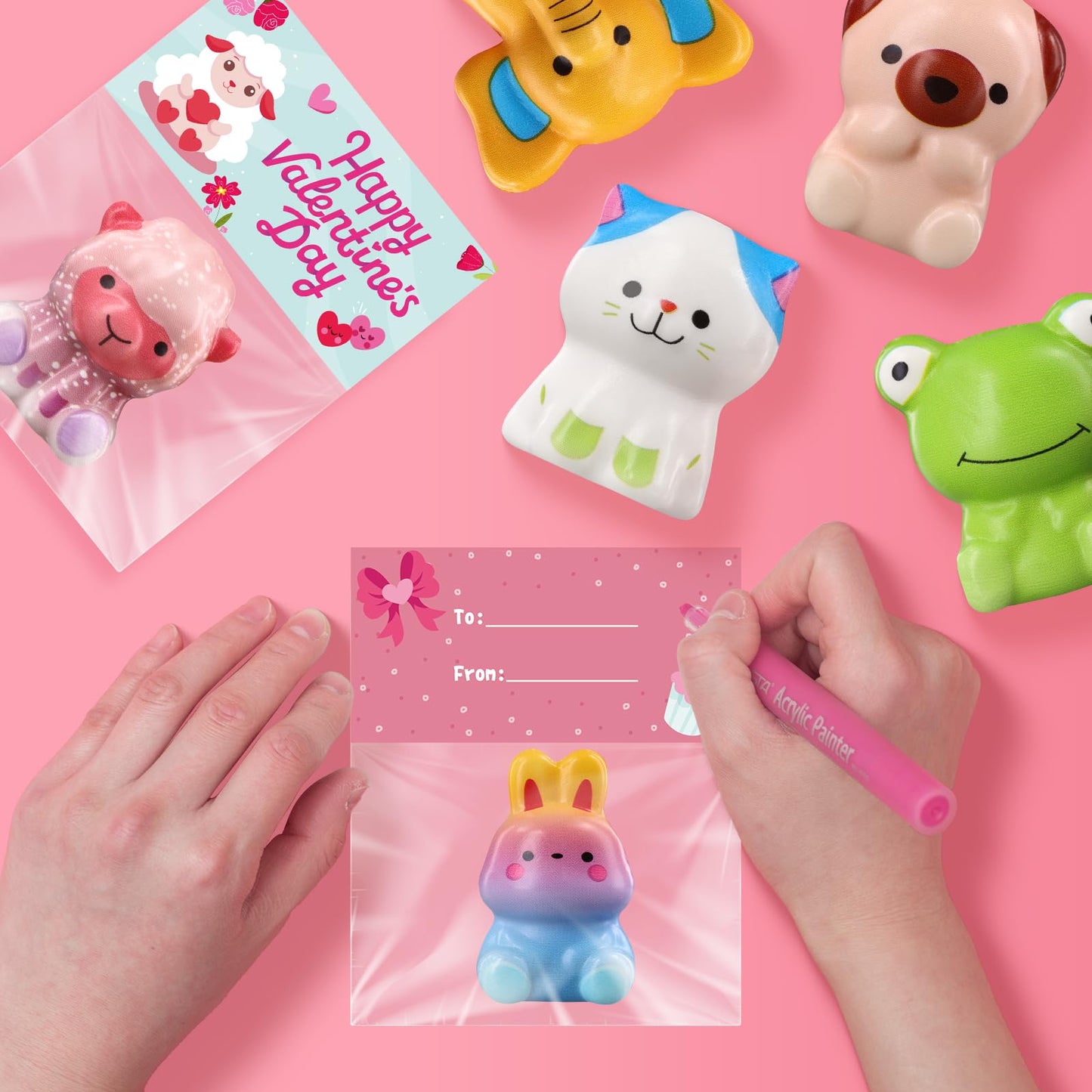 MGparty 24-Pack Animal Stress Fidget Toys with Valentine’s Day Gift Cards for Kids