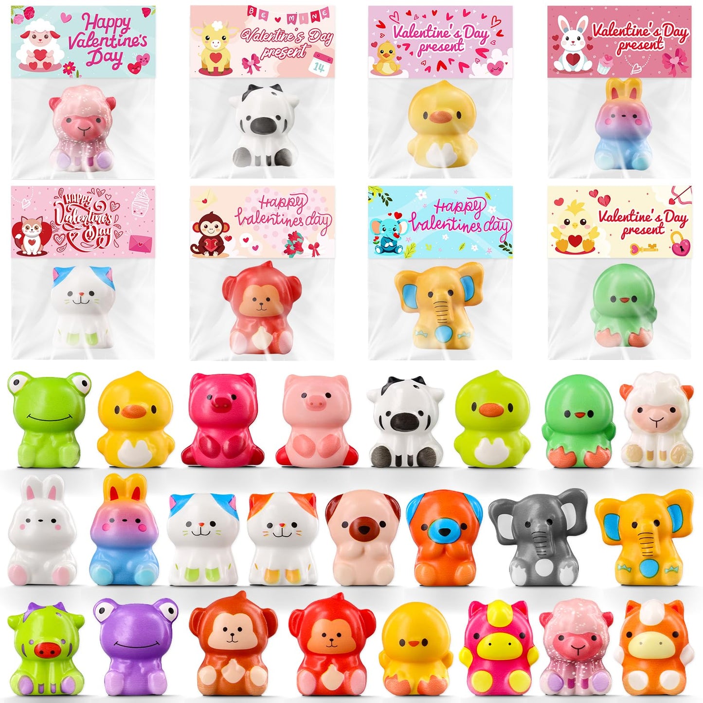 MGparty 24-Pack Animal Stress Fidget Toys with Valentine’s Day Gift Cards for Kids