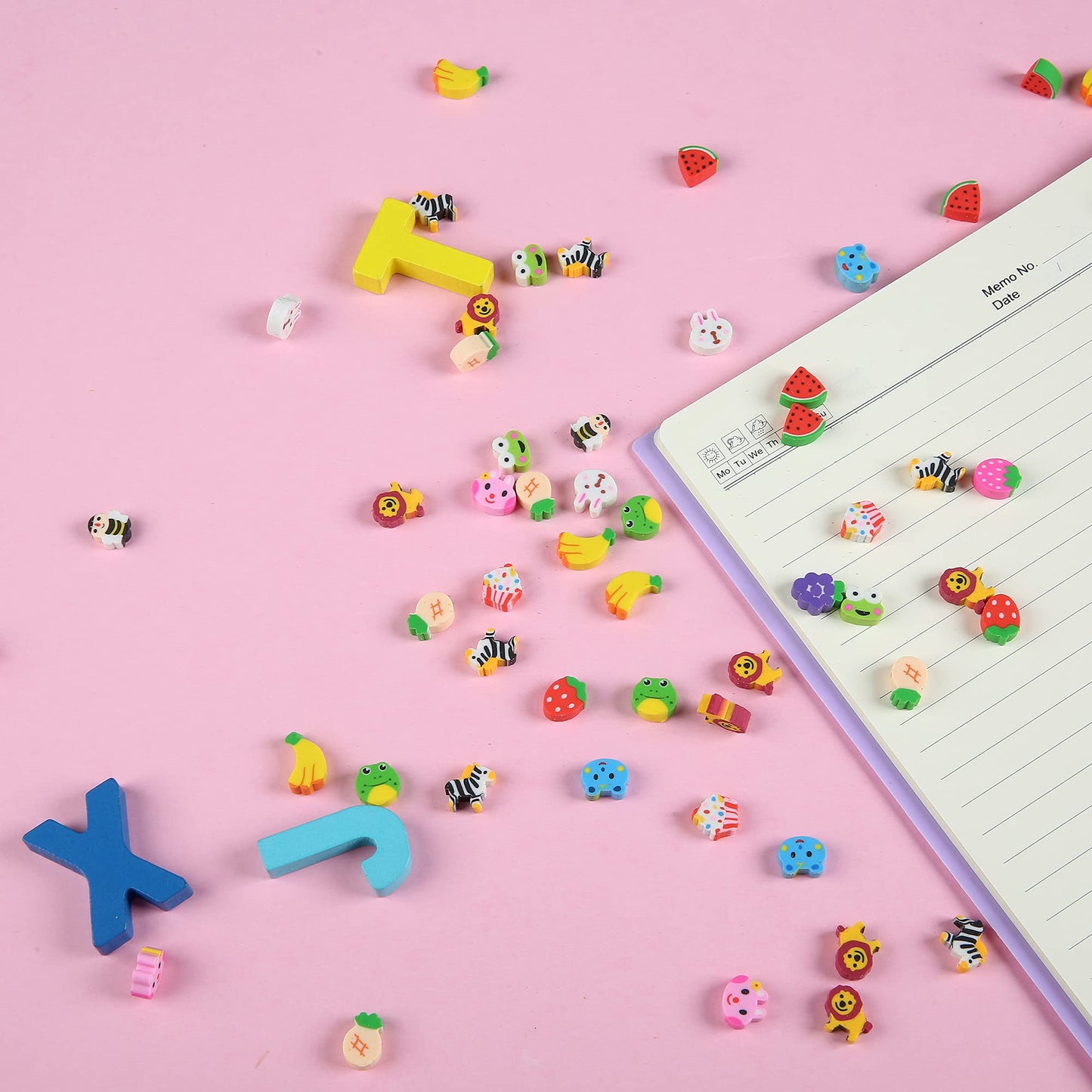 MGTECH 300 Pieces Mini Animal & Fruit Erasers – Cute Pencil Erasers Bulk for Kids, Party Favors & Rewards