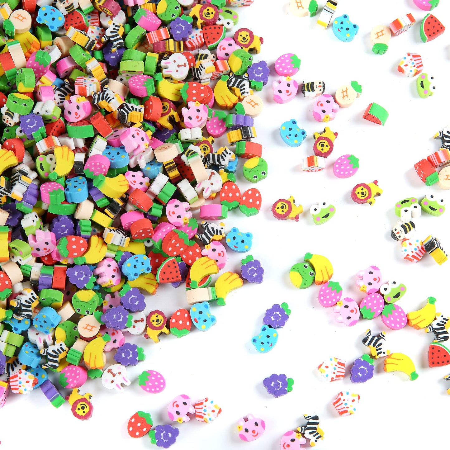 MGTECH 300 Pieces Mini Animal & Fruit Erasers – Cute Pencil Erasers Bulk for Kids, Party Favors & Rewards