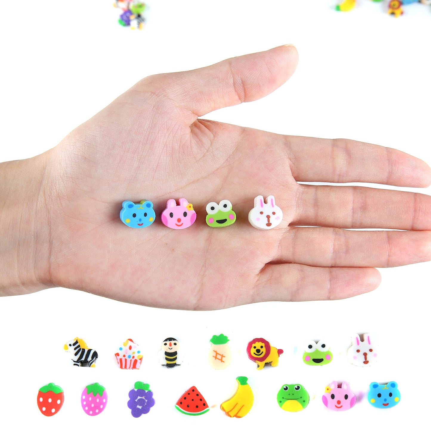 MGTECH 300 Pieces Mini Animal & Fruit Erasers – Cute Pencil Erasers Bulk for Kids, Party Favors & Rewards