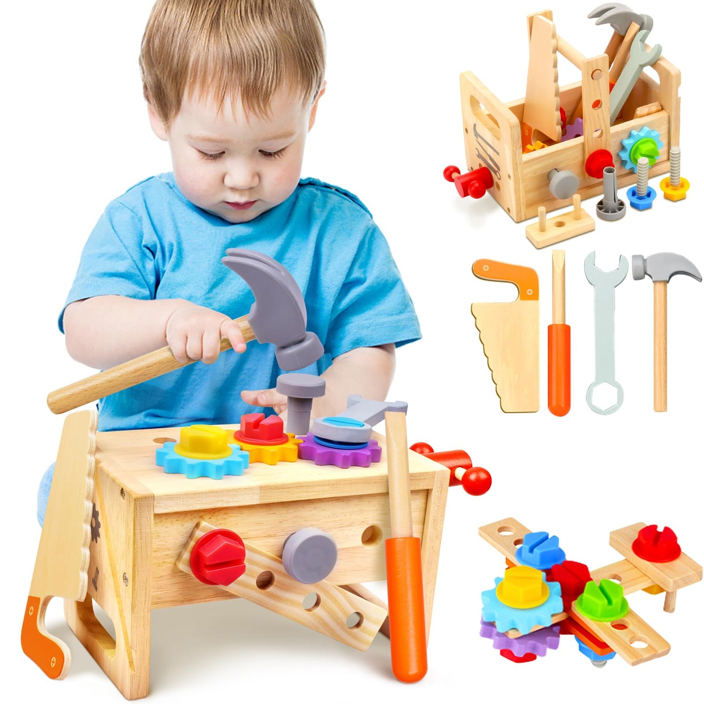 Mgtfbg Kids Tool Set – 29 PCS Wooden Toddler Tools for Montessori STEM Pretend Play