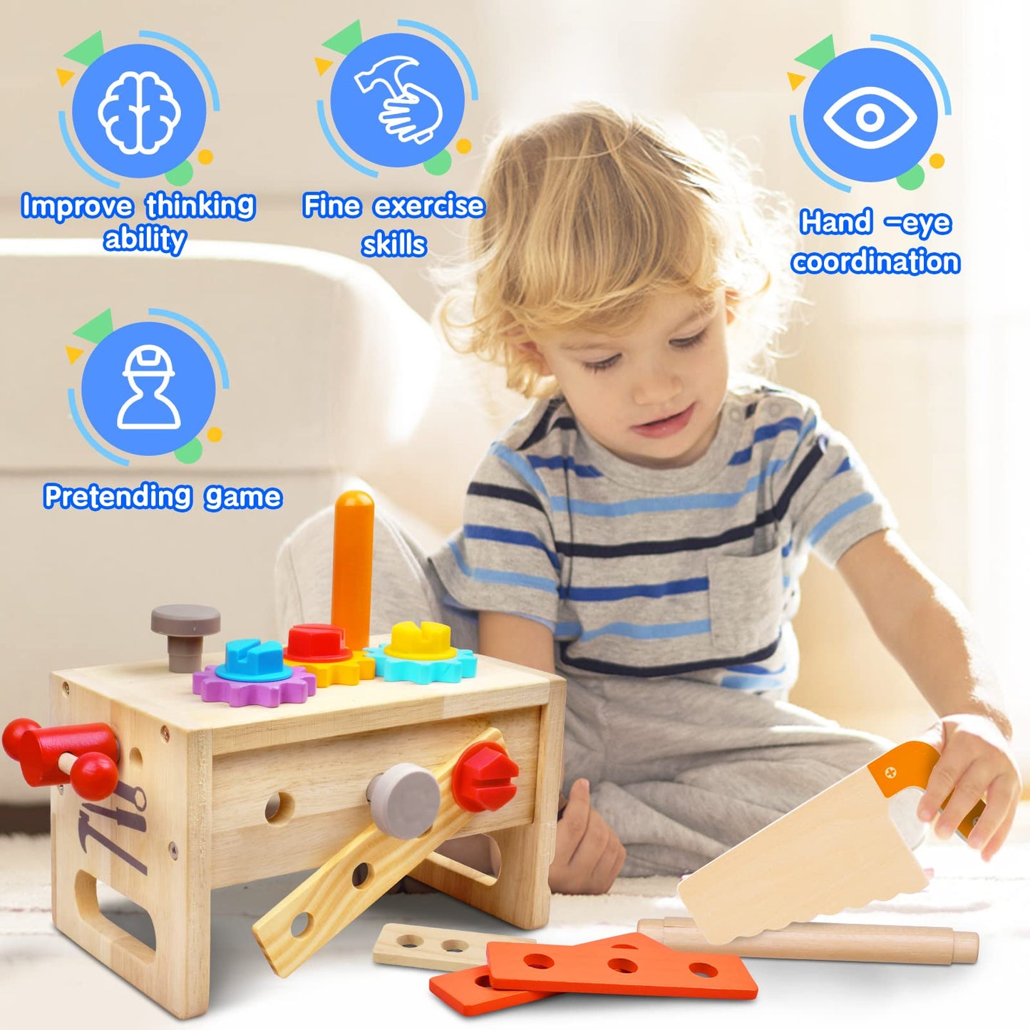 Mgtfbg Kids Tool Set – 29 PCS Wooden Toddler Tools for Montessori STEM Pretend Play