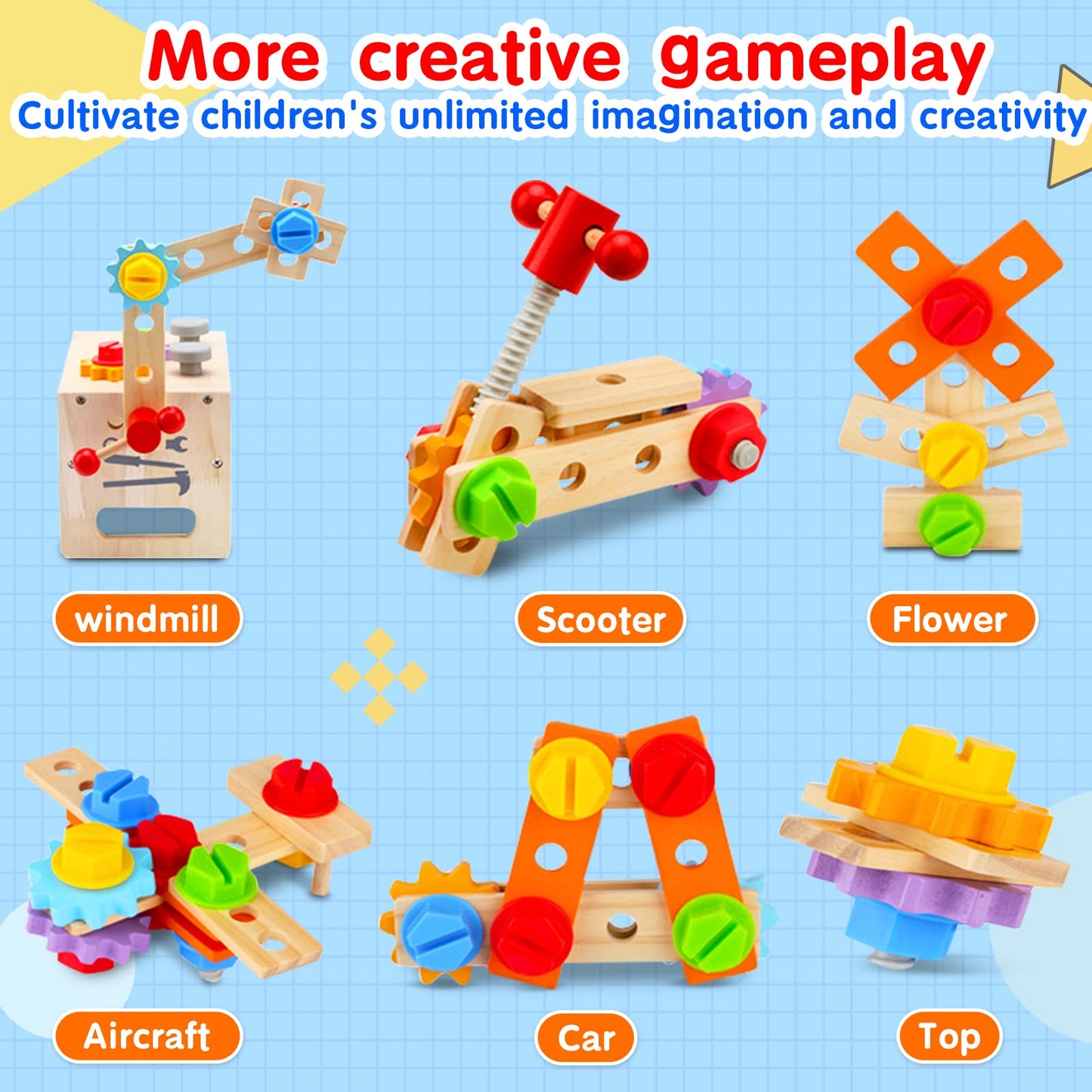 Mgtfbg Kids Tool Set – 29 PCS Wooden Toddler Tools for Montessori STEM Pretend Play
